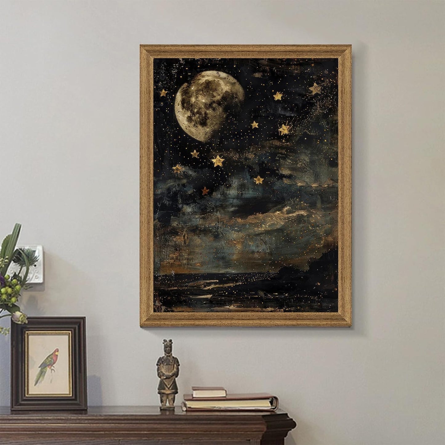 Wood Framed Celestial Decor / 16"L x 12"W / Star