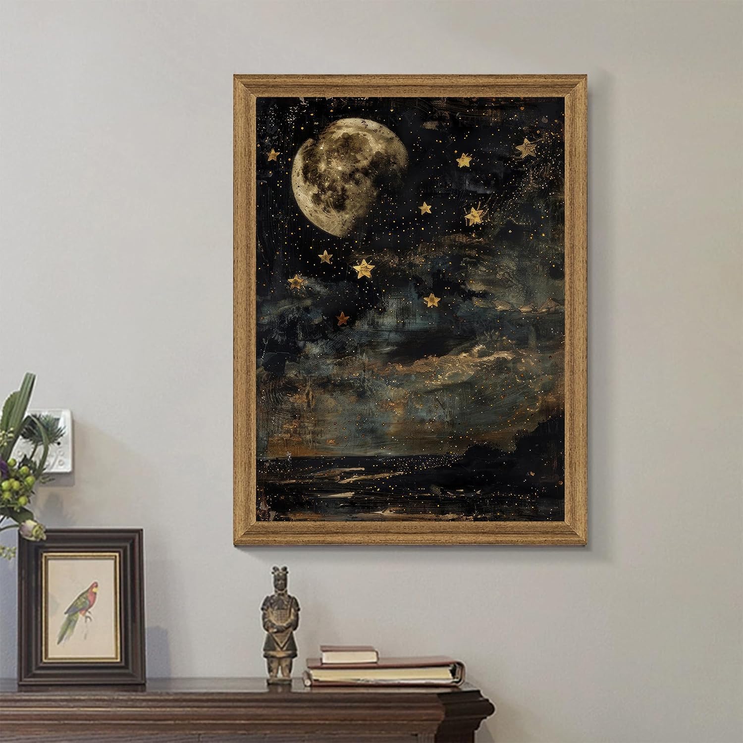 Wood Framed Celestial Decor / 16"L x 12"W / Star