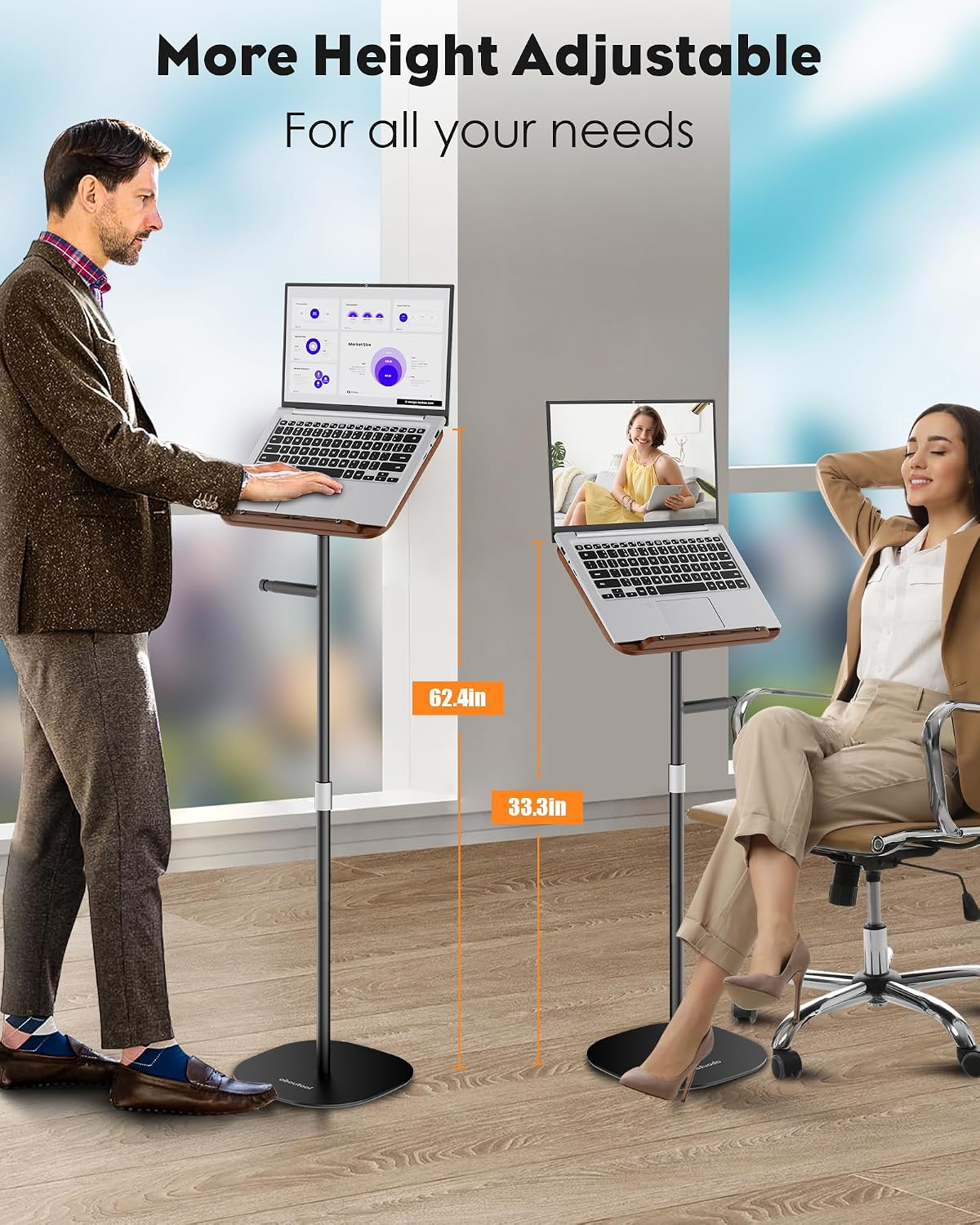 aboutool 2 in 1 Dual-use Floor Book Stand & Desktop Book Stand,Height Adjustable from 33-63in, Adjustable Book Holder