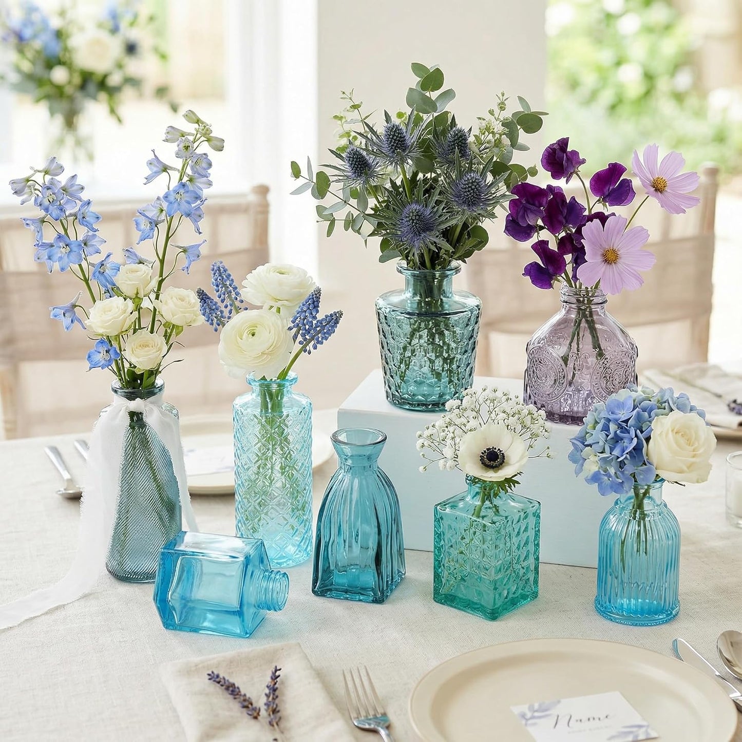 Blue Glass Bud Vases / Blue Series / Set of 15