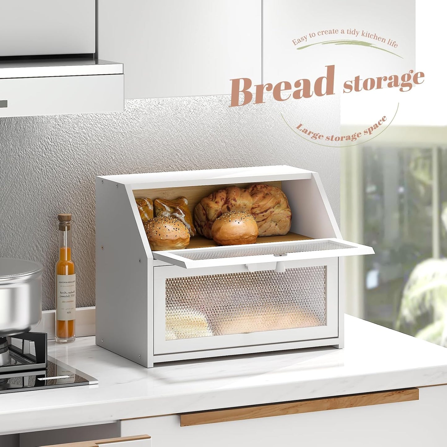 STDDRE Bread Box for Kitchen Countertop Bin Double Layer Bread Box Storage Container Extra Large Capacity Farmhouse