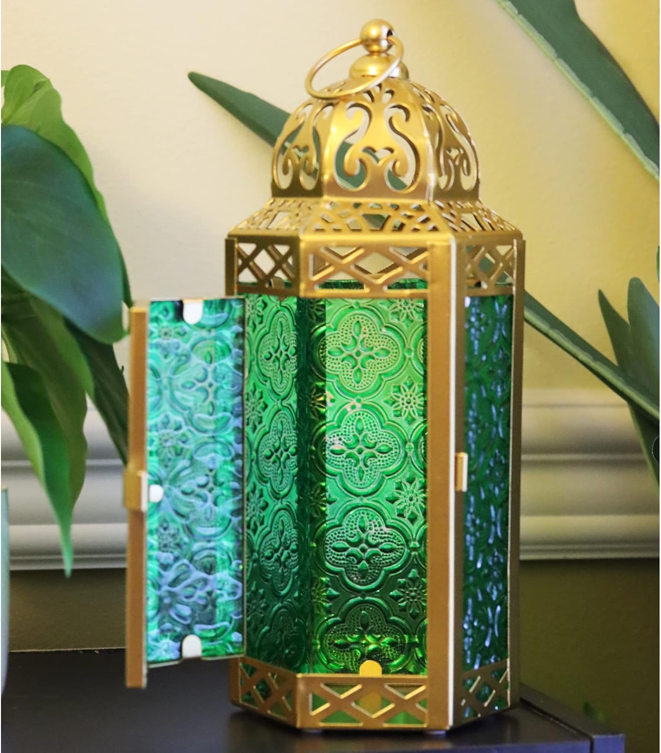 Vela Lanterns Decorative Indoor Moroccan Candle Holder, Gold Green, M, 3-PK | Ramadan Decorations for Home, Green