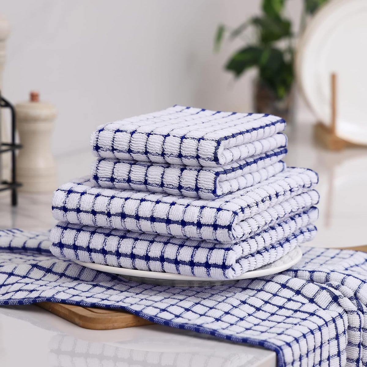 Homaxy Kitchen Towels and Dishcloths Set, Set of 16, Blue | Cotton Terry Kitchen Dish Towels, Super Soft and Absorbent