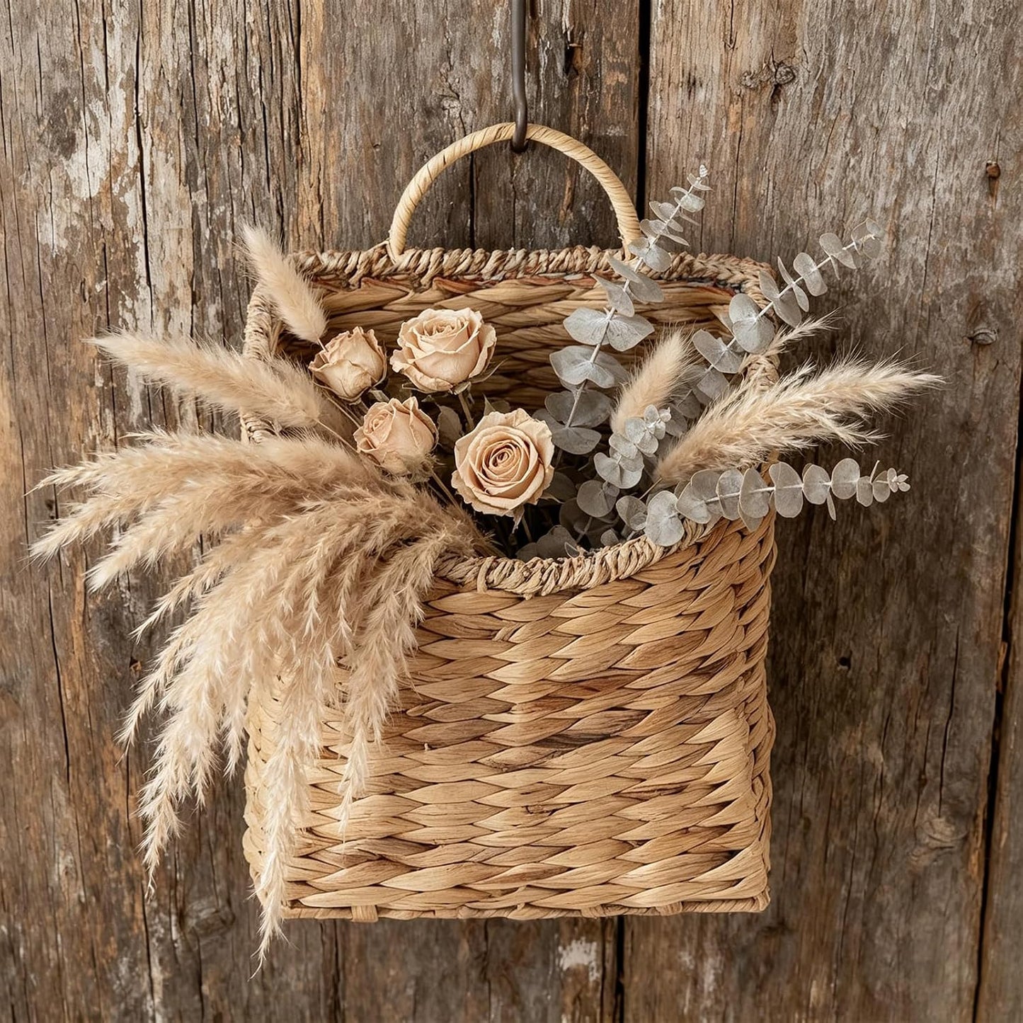Woven Hanging Wall Baskets Water Hyacinth Hanging Wall Flower Basket Wicker Handmade Rattan Flower