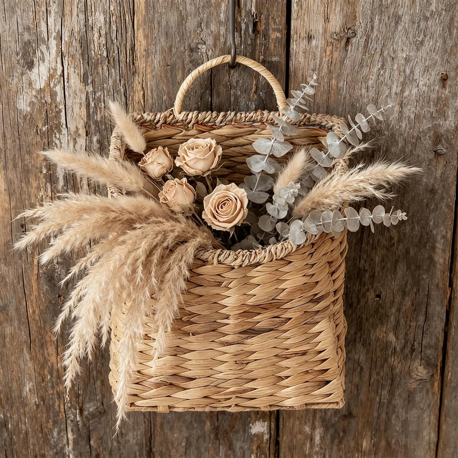 Woven Hanging Wall Baskets Water Hyacinth Hanging Wall Flower Basket Wicker Handmade Rattan Flower