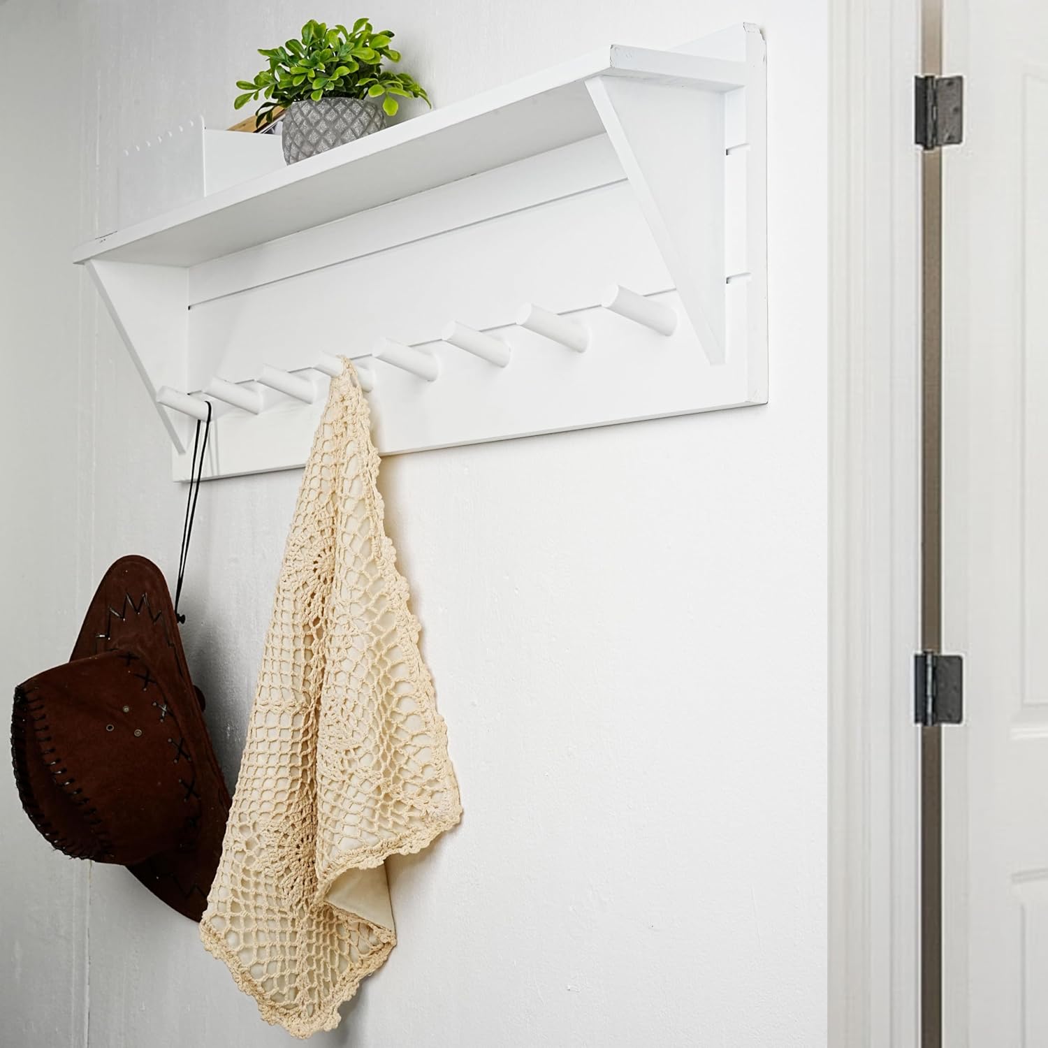 WEBI Coat Rack Wall Mount with Shelf,8 Peg Hooks,34" Long Entryway Wall Shelf with Hooks Underneath for Hanging
