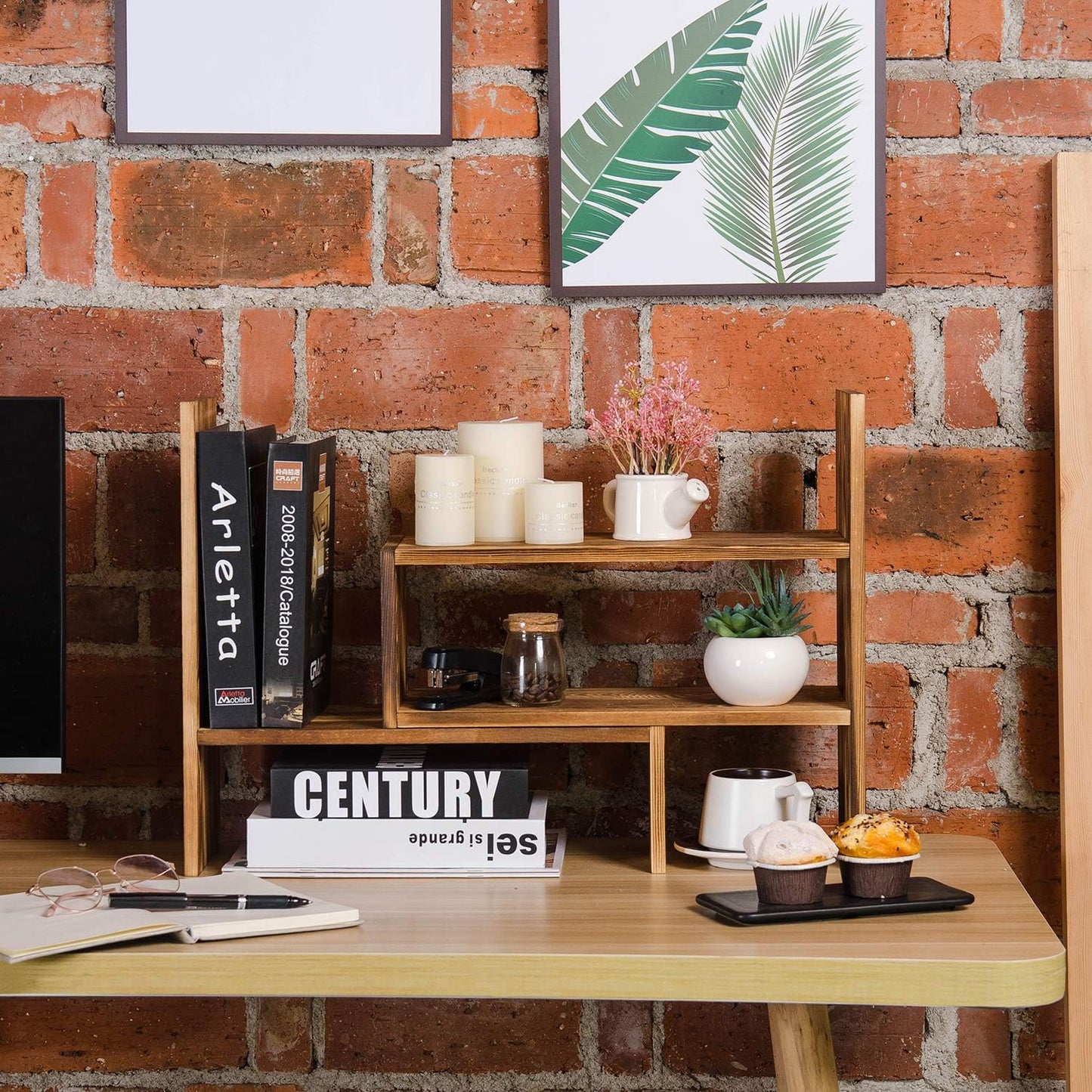 Adjustable Extendable Natural Wood Desktop Organizer Caddy Desk Organizer Countertop Shelf Bookcase Display Stand Rack