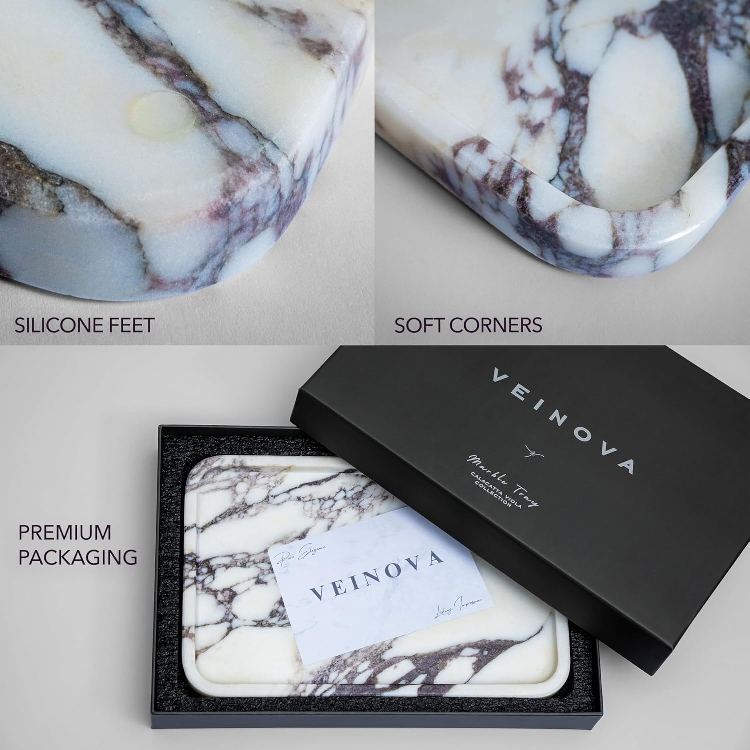 Marble Tray / Elegant Stone Marble Decorative Tray for Vanity / Calacatta Viola / Straight / Natural