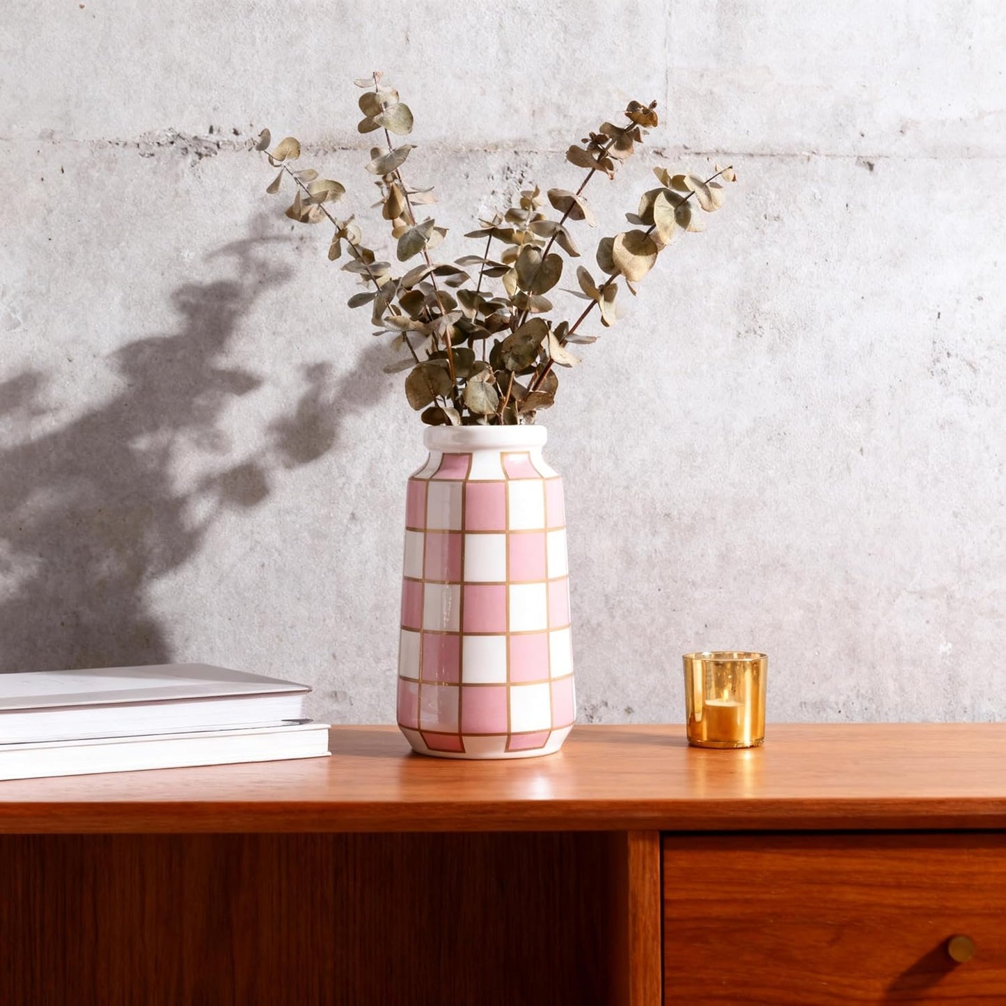 Black and White Ceramic Vase / Pink