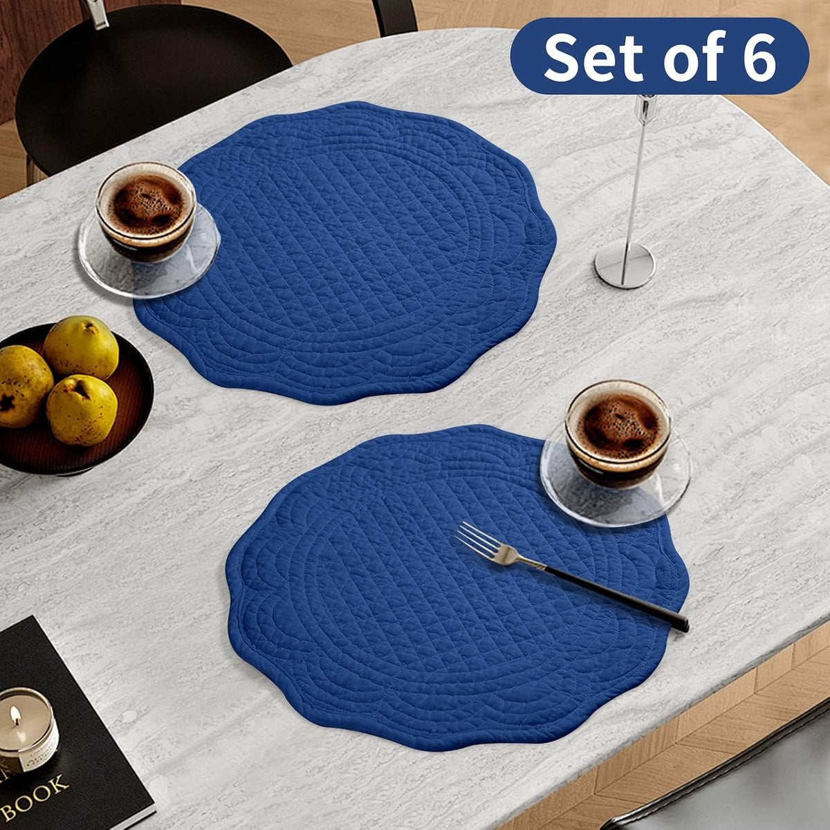 6 PC Quilted Placemats, 14" Extra Large Cotton Placemats Set of 6, 100% Cotton Fabric Washable Cloth Table Mats for