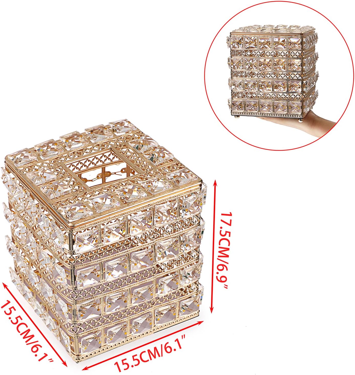 Sparkling Cube Glass Tissue Box Holder / Gold
