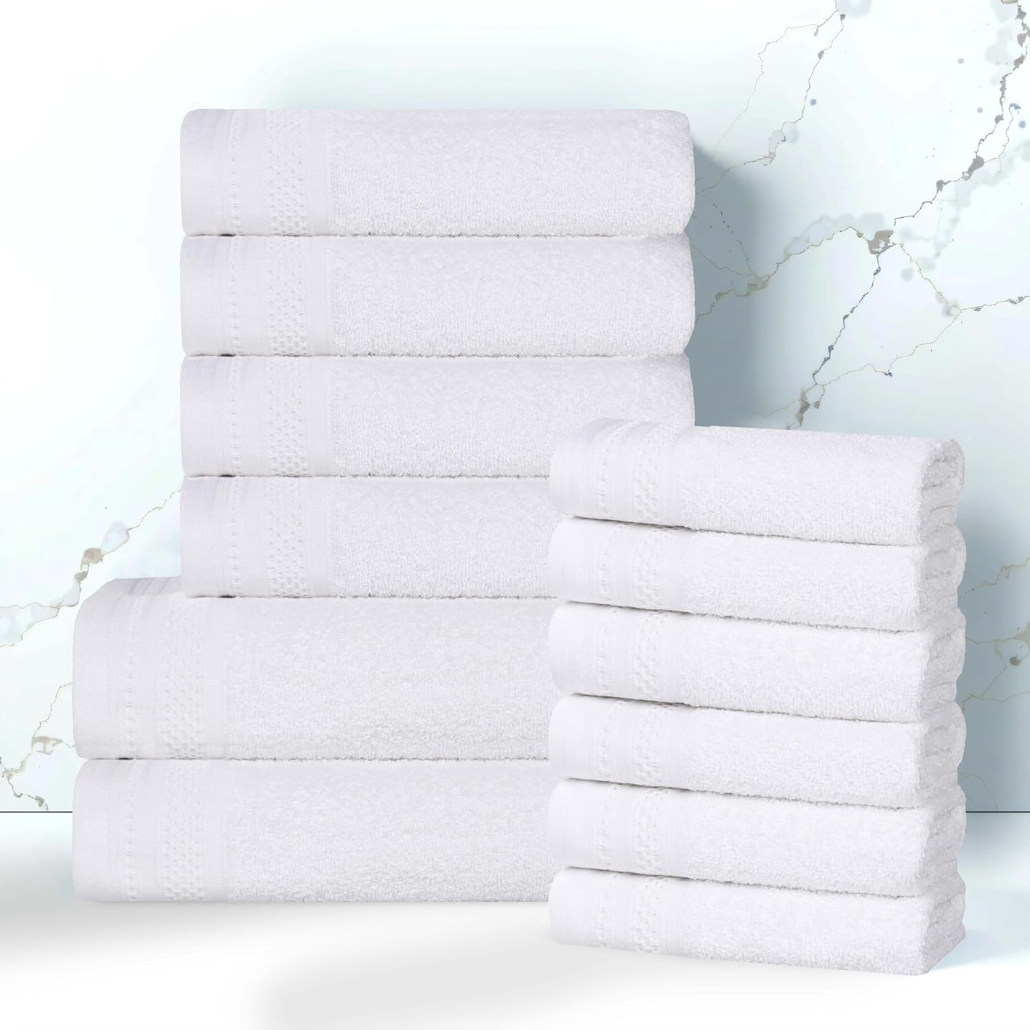 Superior Honeycomb 100% Cotton 500 GSM 12 Piece Bath Towel Set, 6 Washcloths, 4 Hand, 2 Bath Towels, Ideal for
