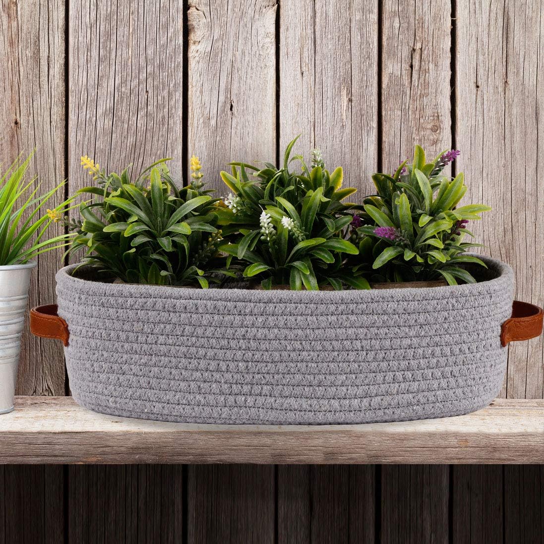 Cotton Rope Small Woven Toilet Paper Room Storage Basket / Gray / 13 x 5.9 x 4