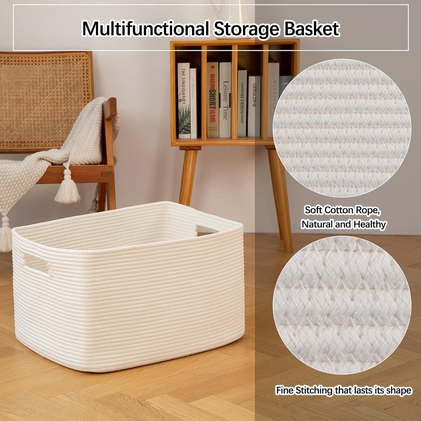 Woven Cotton Rope Baskets for Organizing / White / 22 x 17 x 12