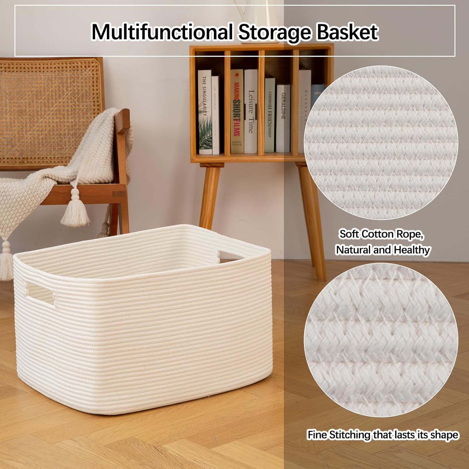 Woven Cotton Rope Baskets for Organizing / White / 22 x 17 x 12