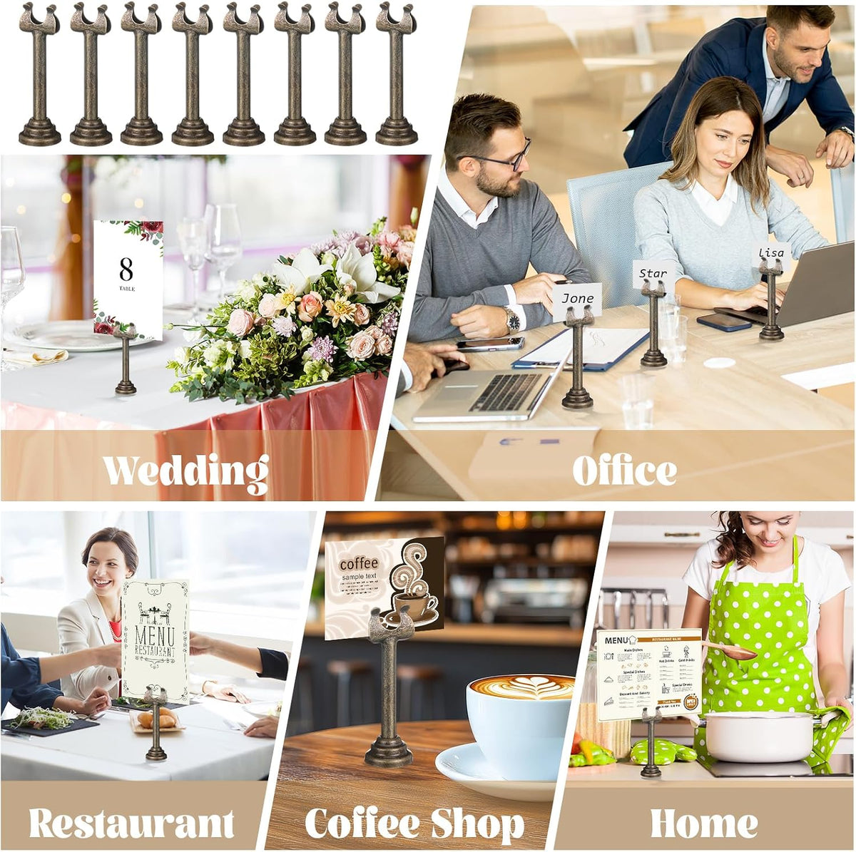 24 Pcs Bronze Metal Table Number Holders 3.15 Inch Wedding Place Card Holders Bulk Harp Clip Table Sign Stands Card