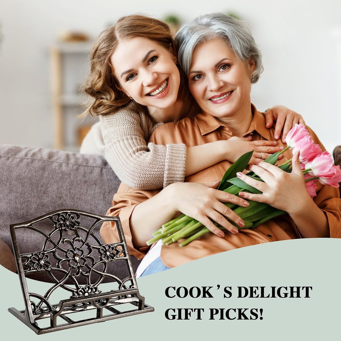 JOGREFUL Cast Iron Cookbook Stand, Kitchen Recipe Holder Latte Gold | Heavy-Duty Book Vintage Holder, Reading Rest
