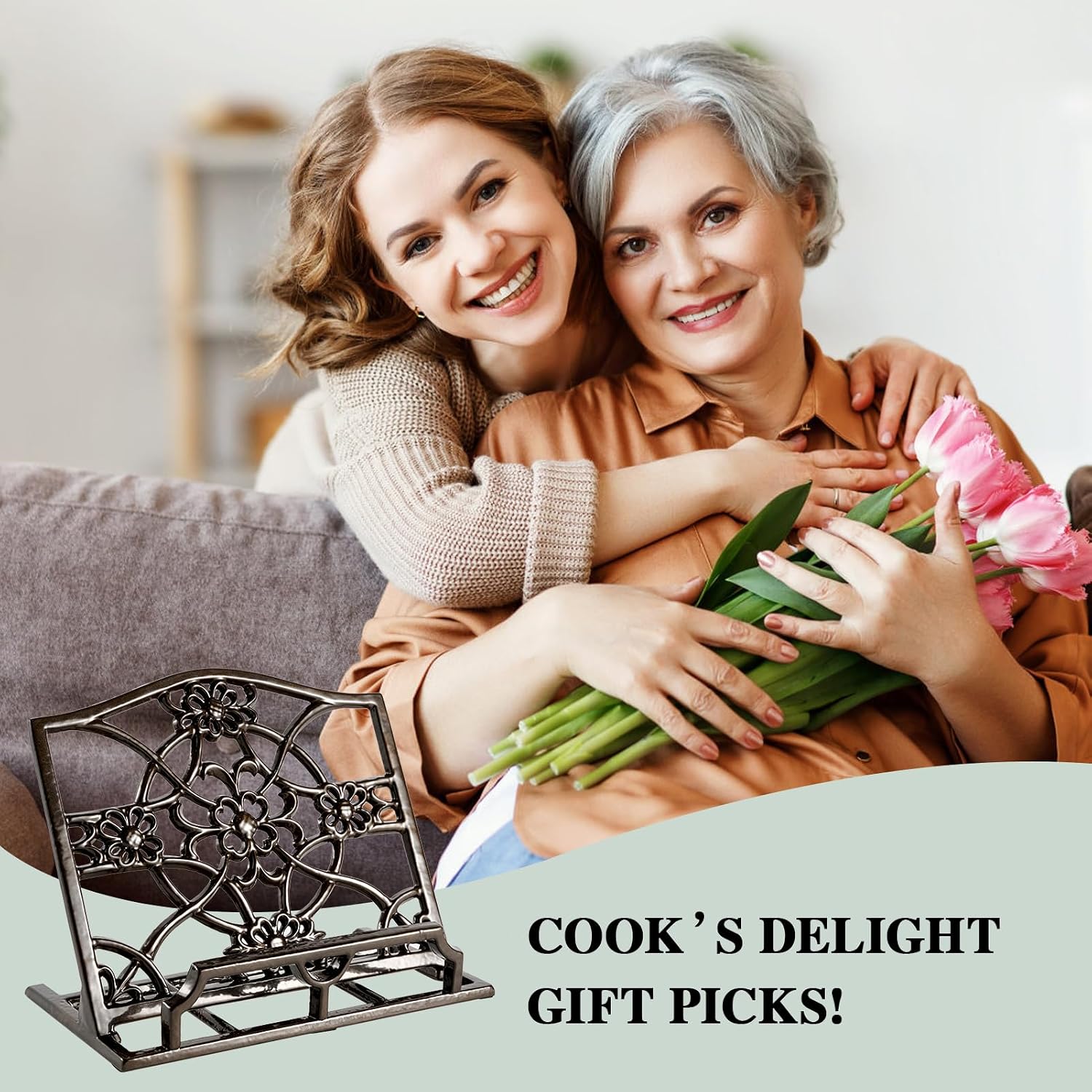 JOGREFUL Cast Iron Cookbook Stand, Kitchen Recipe Holder Latte Gold | Heavy-Duty Book Vintage Holder, Reading Rest