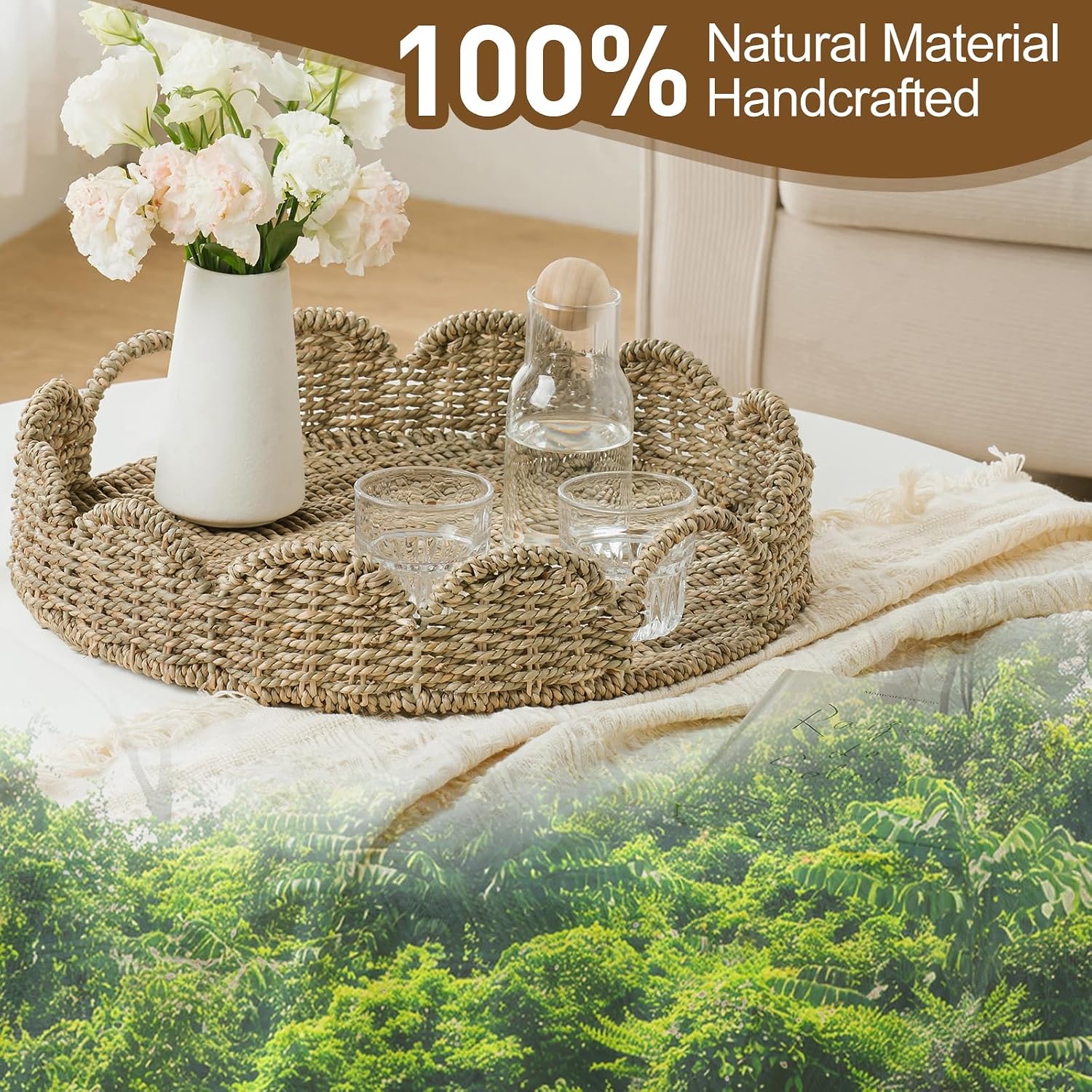 Wicker Tray / Round Wicker Basket / Seagrass-round / Set of 17