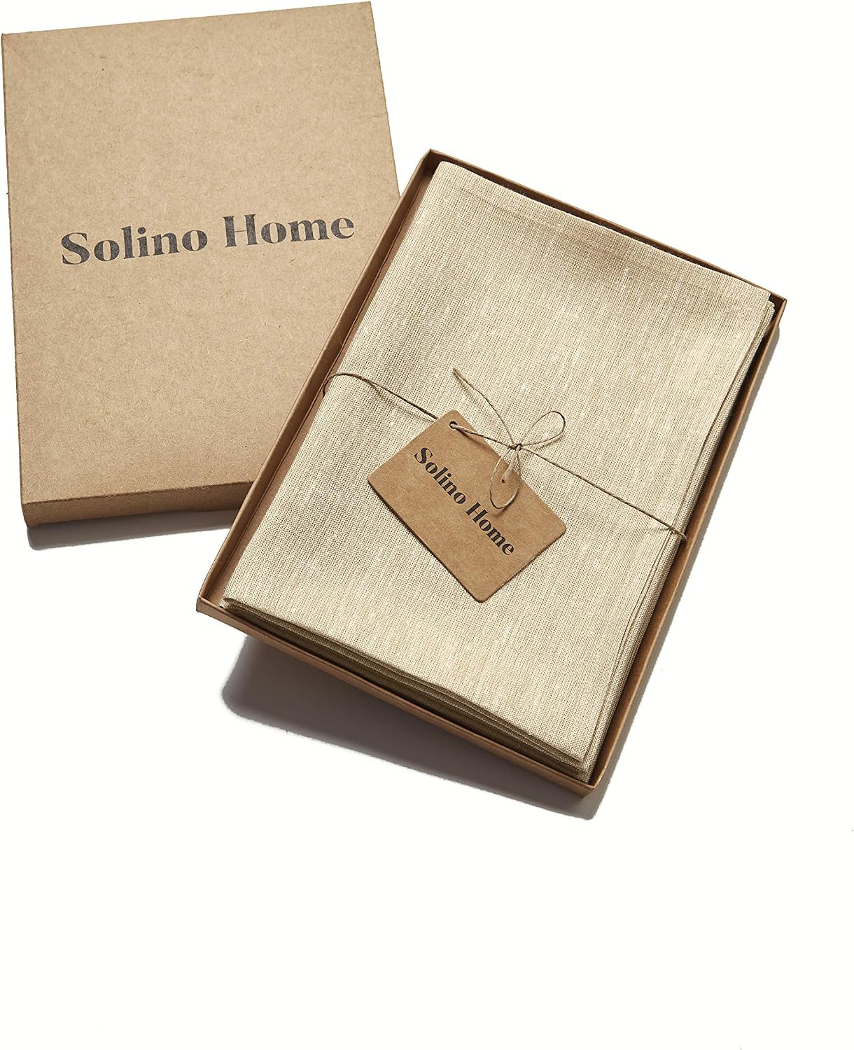 Solino Home 100% Linen Napkins Beige Textured, Athena 20 x 20 in, Set of 4 | Cloth Napkins for everyday meals, hosting