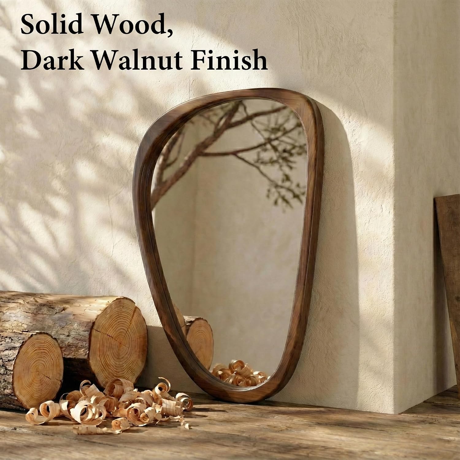 Solid Wood " Irregular Asymmetrical Wall Mirror / Dark Walnut / 30"L x 20"W / 30 x 20
