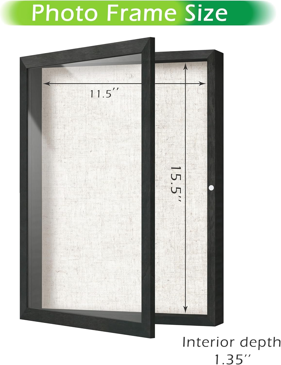 FrameWorks 12x16 Deep Shadow Box Frame, Wooden Display Case w. Linen Board & Tempered Glass Door - Black Woodgrain
