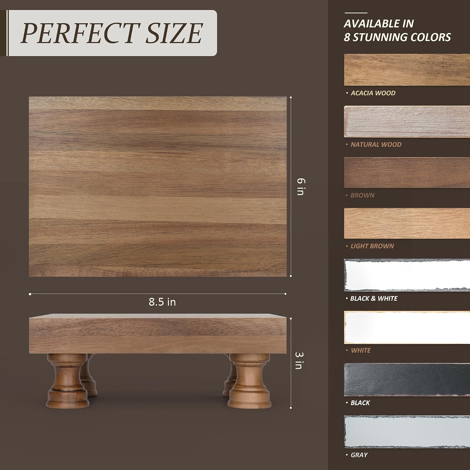EOSAHR Wood Riser for Decor & Display Stand for Kitchen Counter, Brown | Acacia Wood, Rich Finish, 8.5" Pedestal Stand