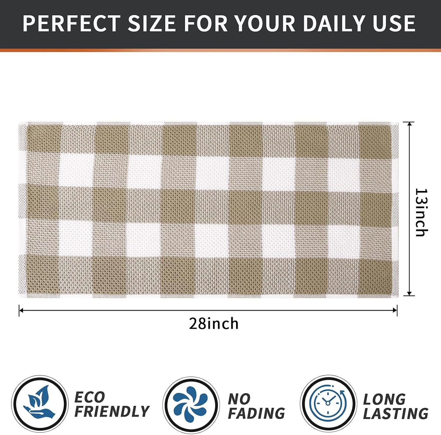 Mordimy Cotton Waffle Kitchen Towels, 13"x 28", 8 Pack, Khaki & White | Super Soft and Absorbent Buffalo Check, Durable