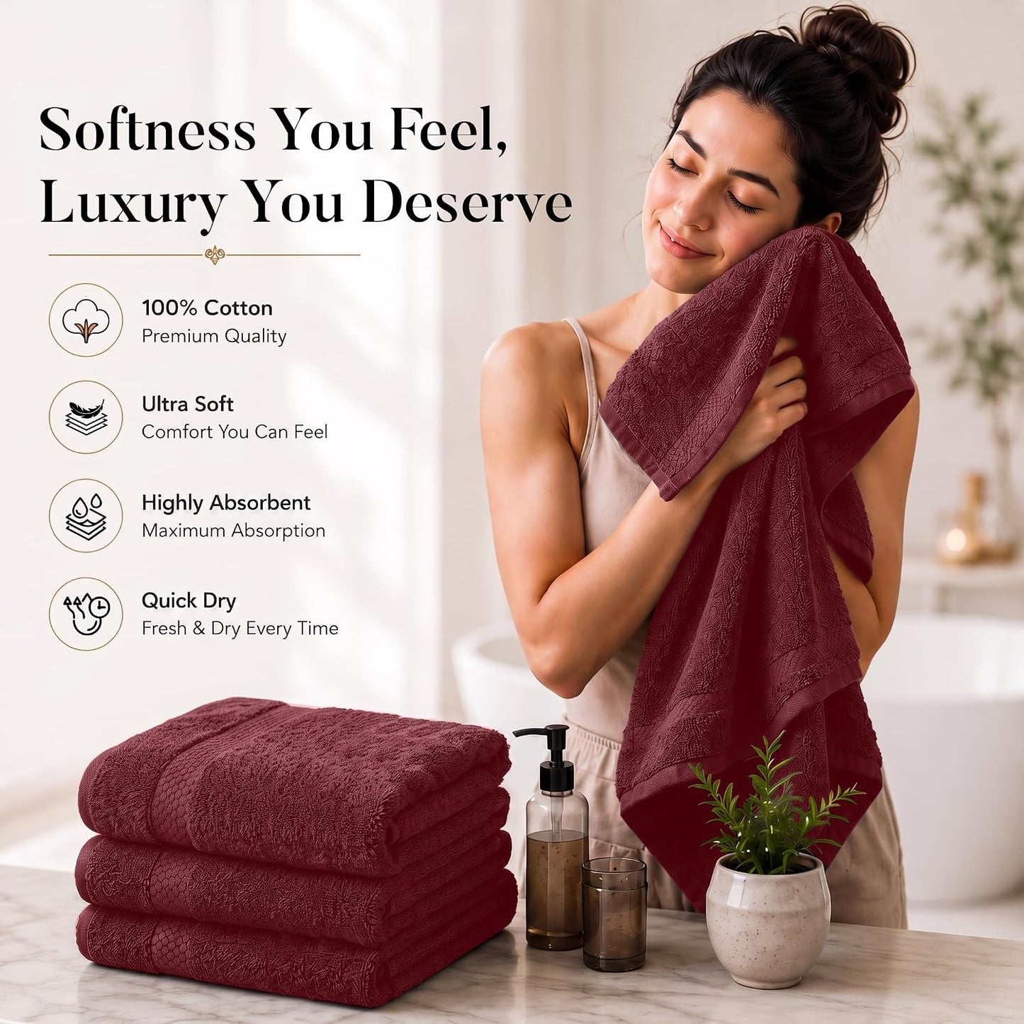 DAN RIVER 600 GSM Cotton Large Bath Towels Set of 4, 27 x 54 Inches | Larger & Lighter Weight Towels for Bathroom
