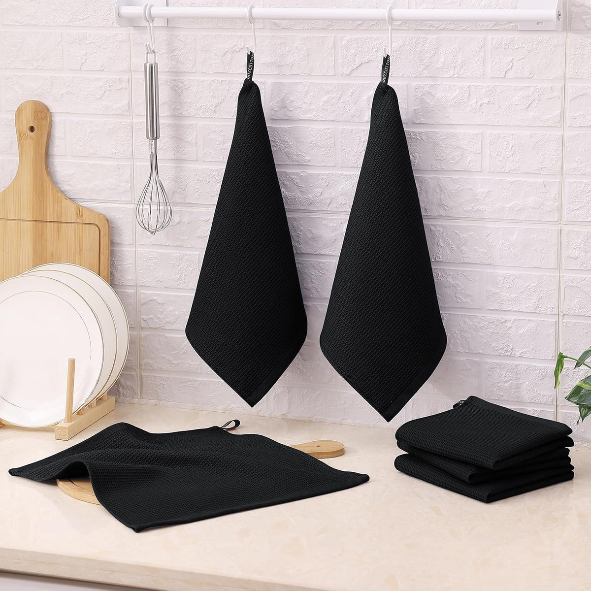 Homaxy 100% Cotton Waffle Weave Dish Cloths, 24 Pack, Black | Soft and Absorbent Dish Towels, 12 x 12 Inches Quick Dry
