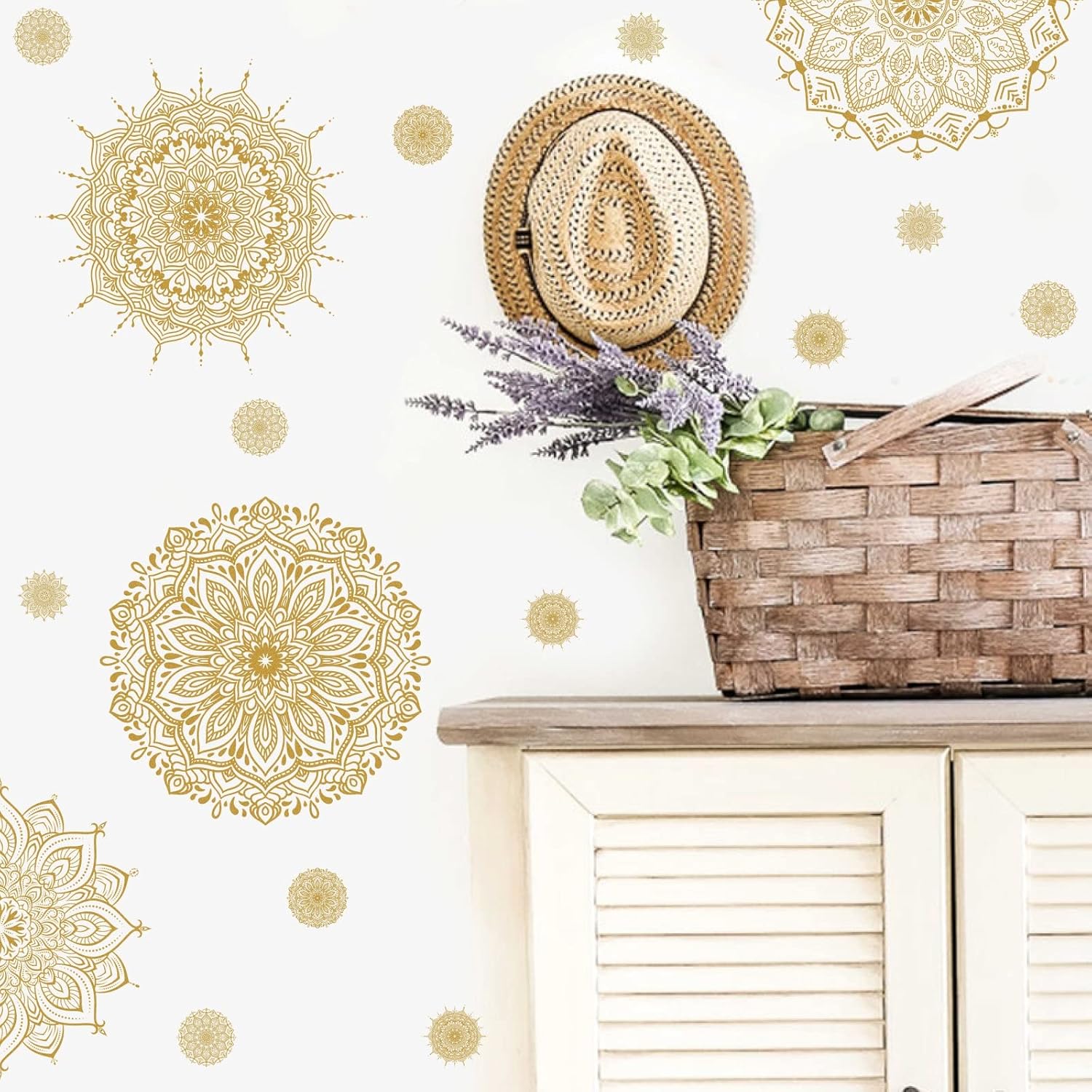 Mandala Wall Art Gold Mandala Wall Decal Peel and Stick Lotus Flower Vinyl Stickers / Gold-b