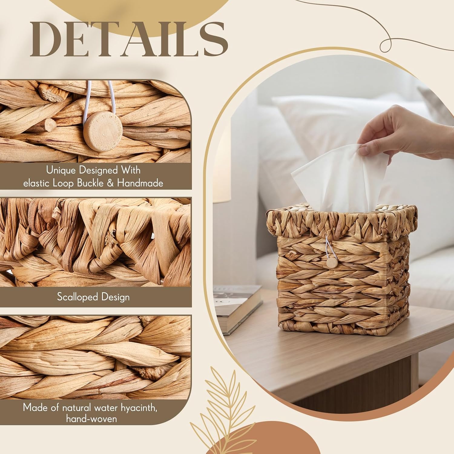 Wicker Tissue Box Cover / 6 x 6 x 6