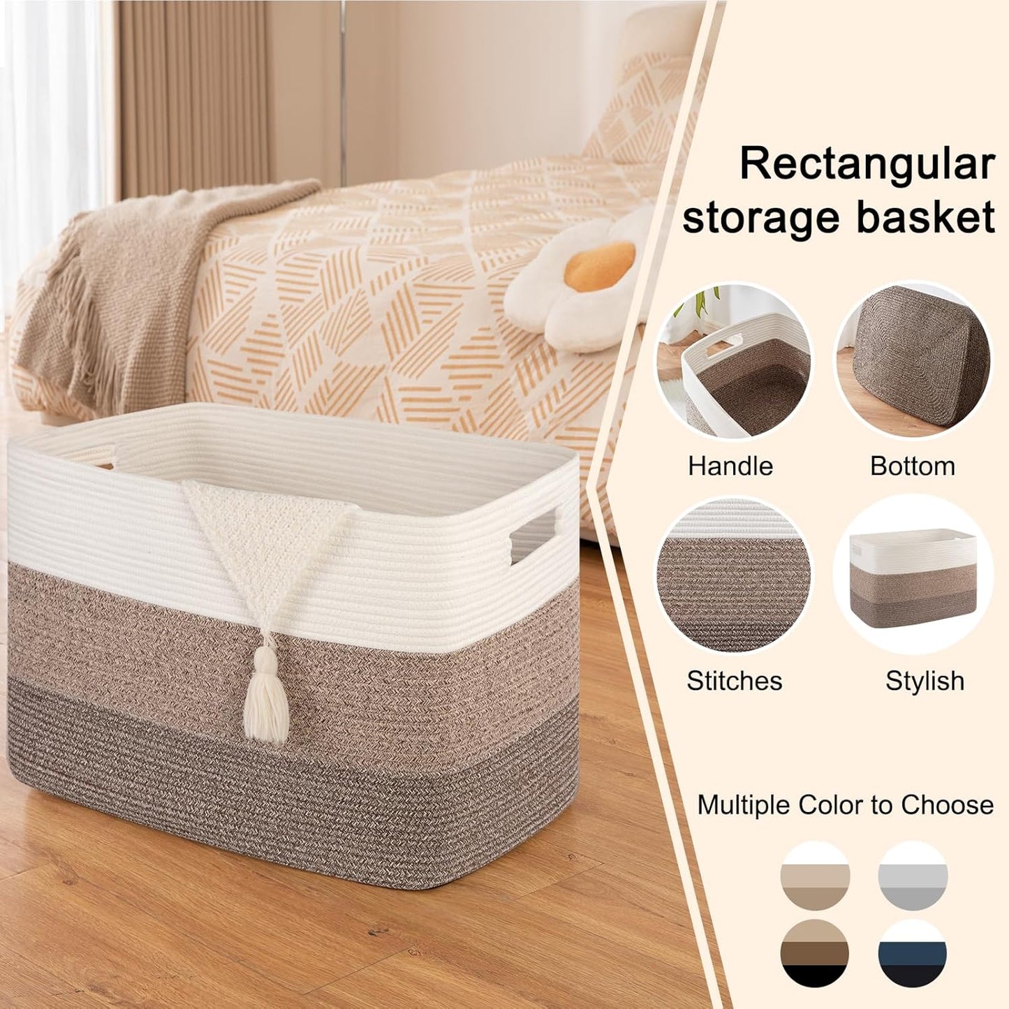 Rectangle Woven Baskets for Storage / Gradient Dark Brown / 25 x 16 x 16