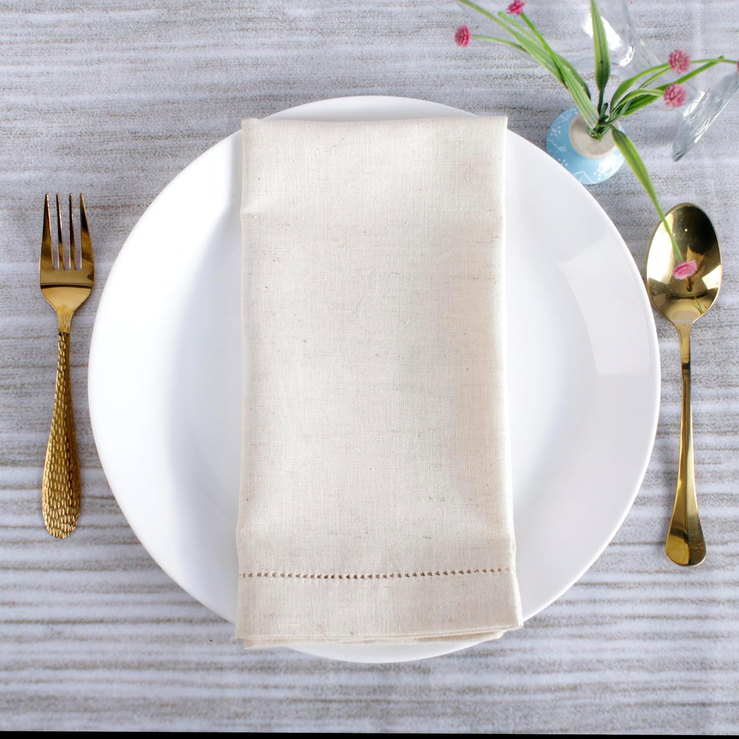 FINGERCRAFT Hemstitch Cloth Napkin Cotton, 20x20 Inch, 12 Pack, Ivory | Premium high GSM cotton, large size & generous