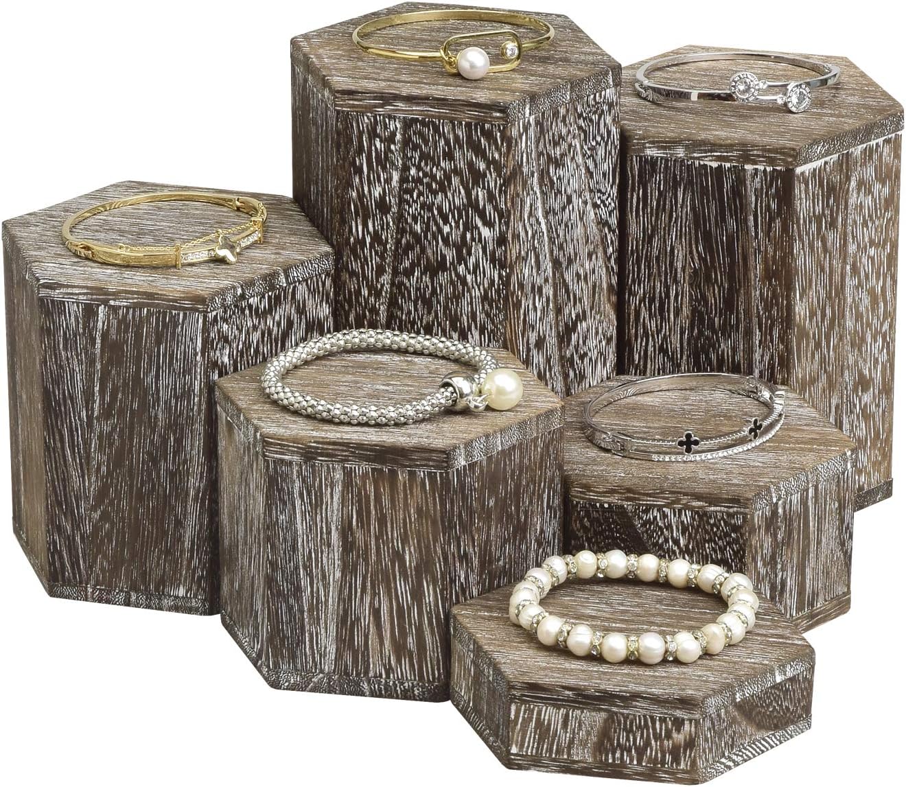 Wooden Hexagon Risers for Display Jewelry and Accessories Display Stand / Coffee / Set of 6