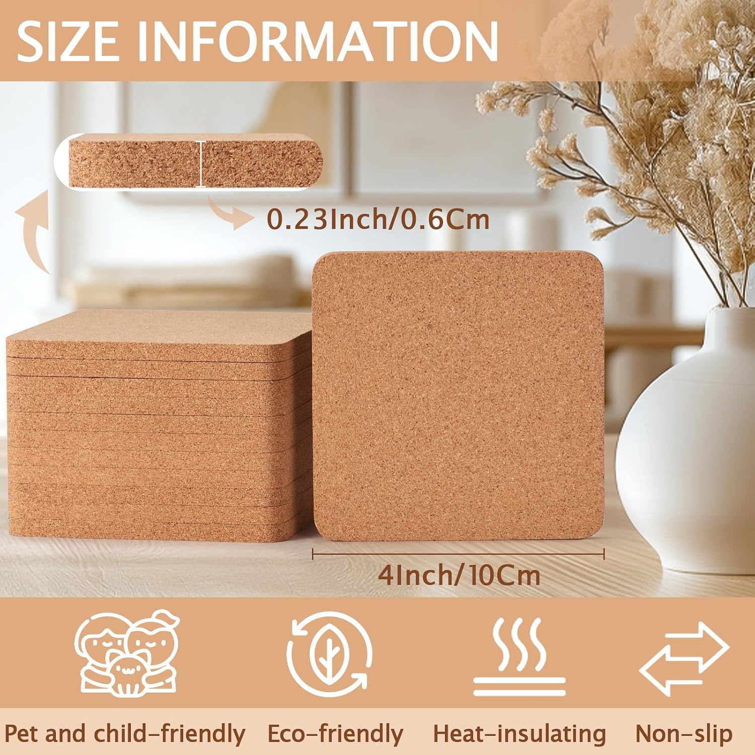 Cork Coasters for Laser Engraving / Square / Set of 100