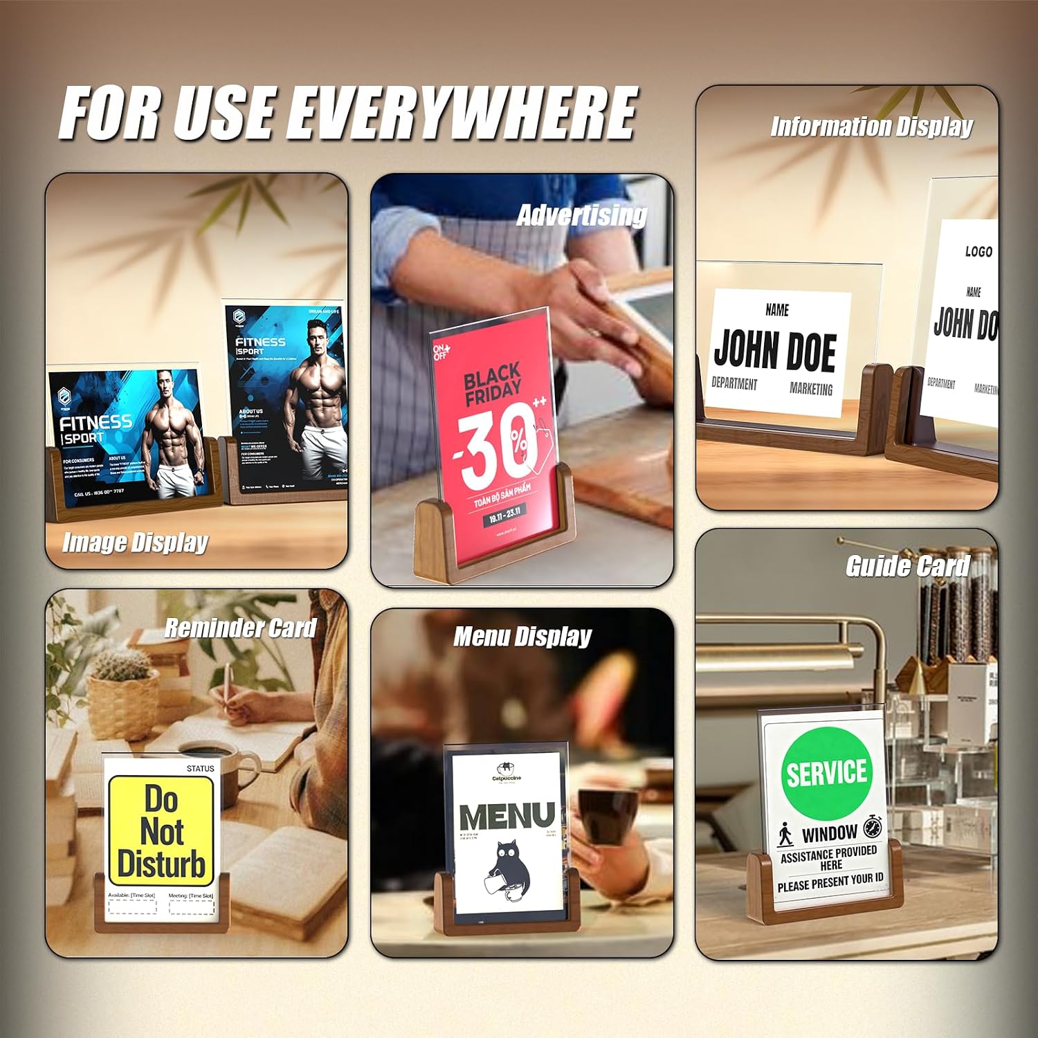 Walnut Wood U-Base "Sign Holder Set / 5*7 / Clear / 5 x 7 / Set of 4