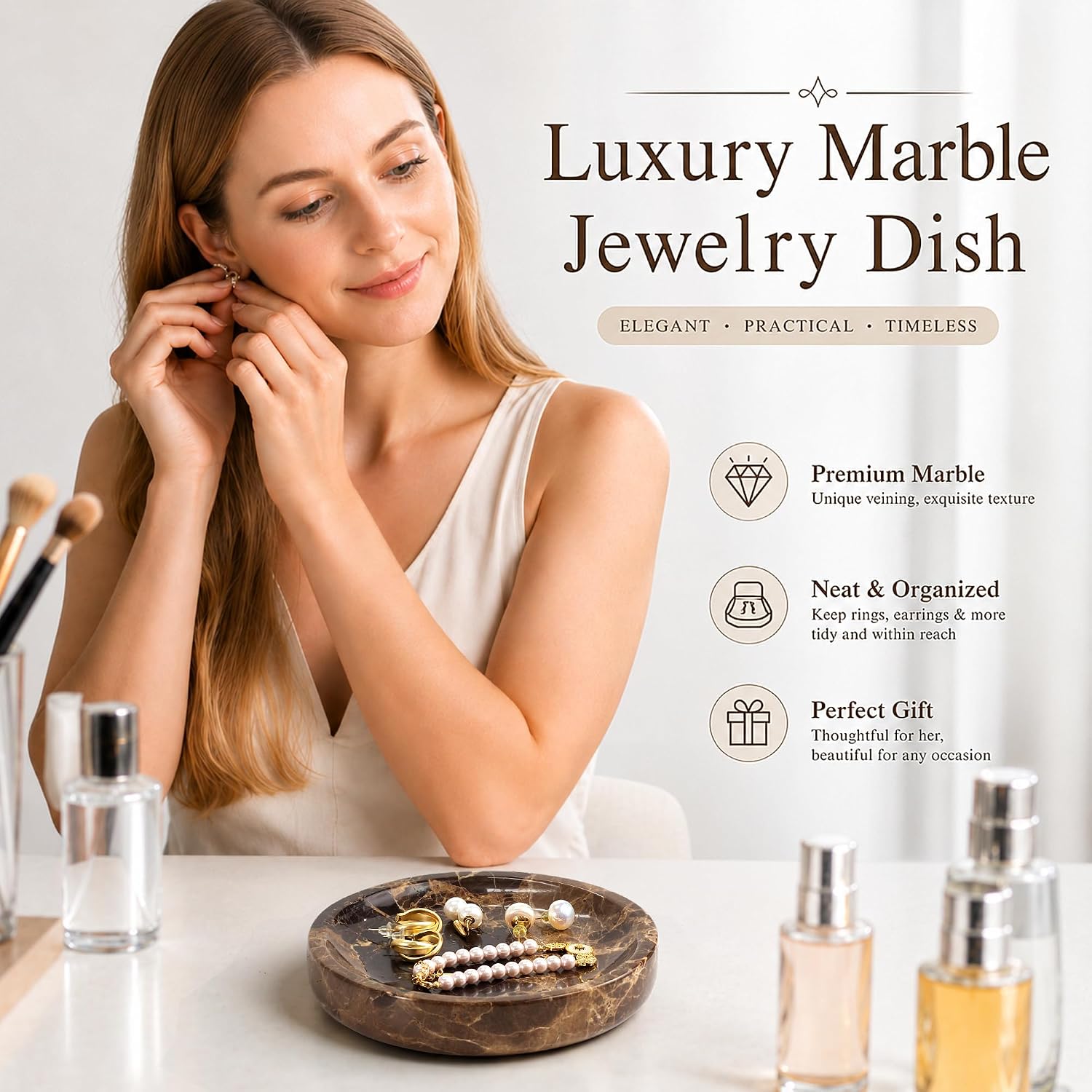 Jewelry Dish Marble Vanity Tray / Dark Brown