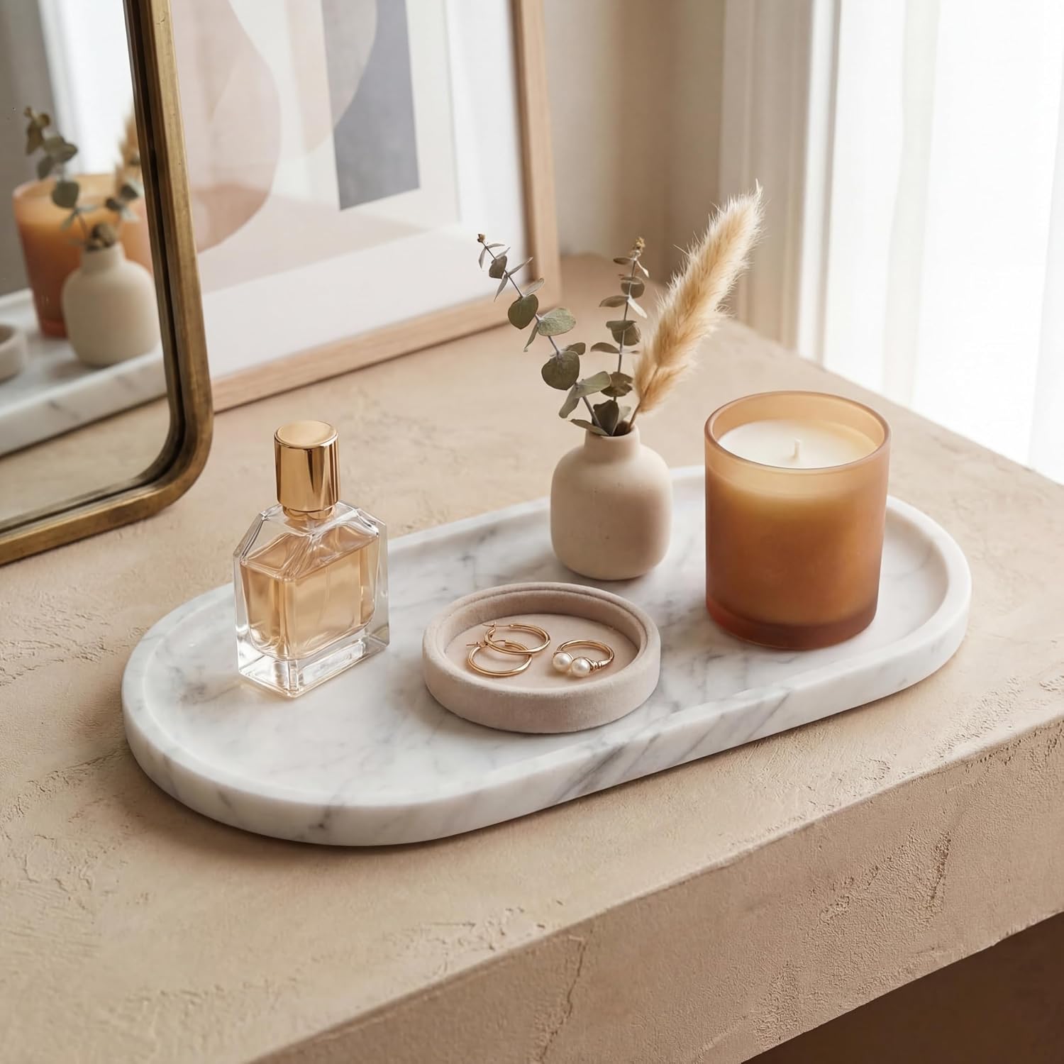 Oval Real Marble Tray / Carrara White / 11.8 x 5.9