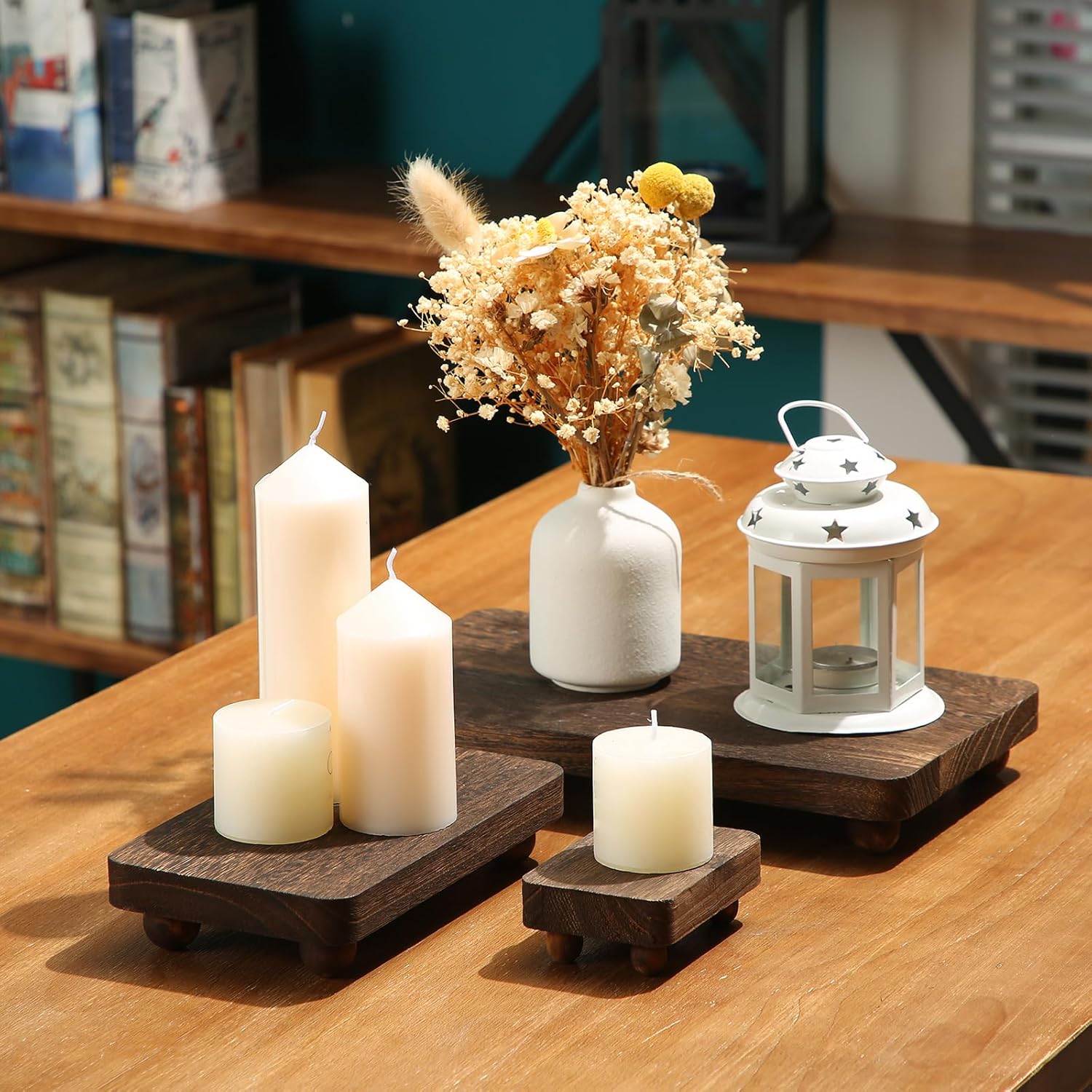 Wooden Risers for Display Pedestal Stand Wooden for Decor Farmhouse / Brown / 12 x 6.7 / Set of 3