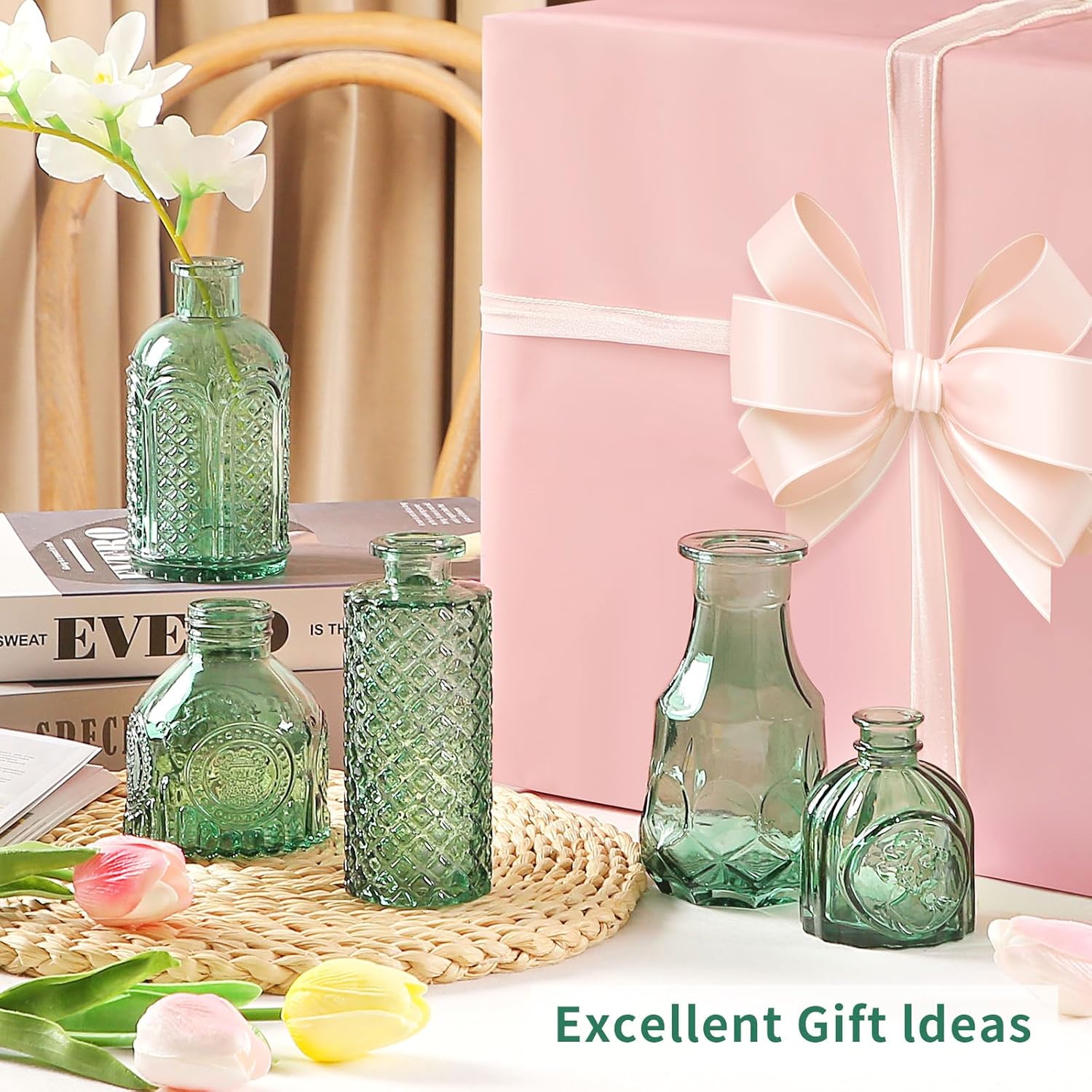 Glass Bud Vases in Bulk Pcs / Dark Green / Set of 30