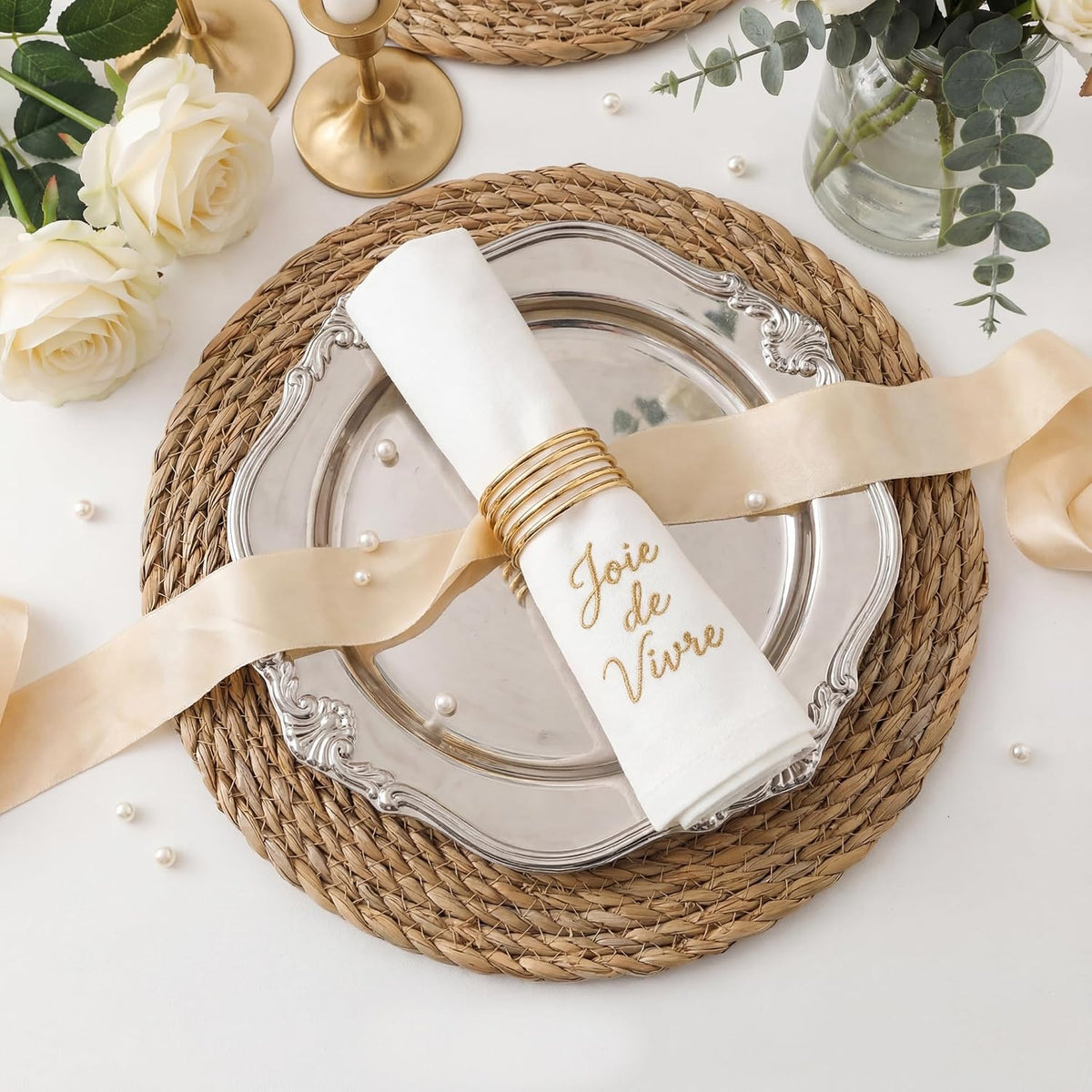 Round Woven Placemats 8PCS 13.5in Rattan Chargers Wicker Place mats | Woven Placemats Boho Farmhouse Rustic Wicker