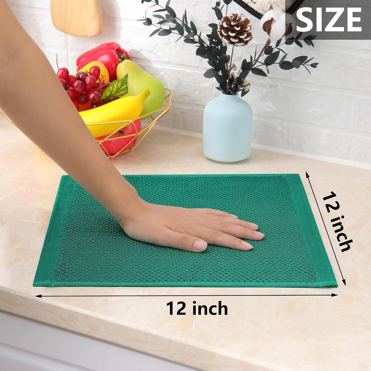 Homaxy 100% Cotton Waffle Weave Kitchen Dish Cloths 24-Pack, Dark Green | 12 x 12 Inches, Ultra Soft Absorbent Dish