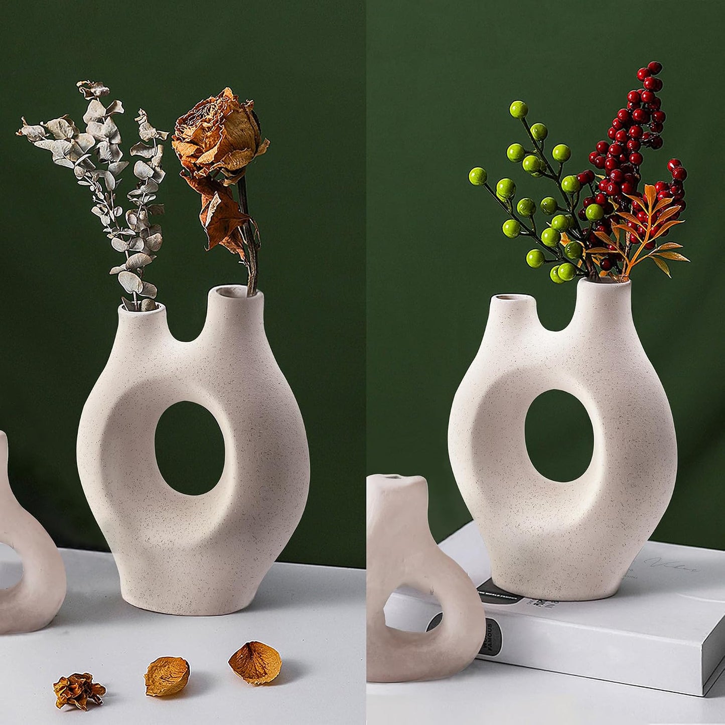 Donut Ceramic Vase for Flowers / White
