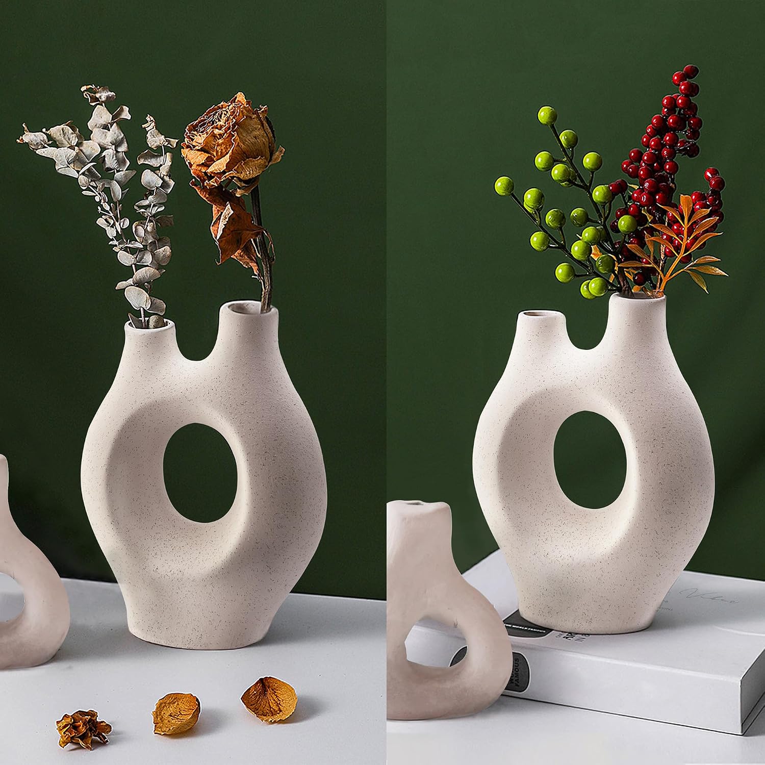 Donut Ceramic Vase for Flowers / White