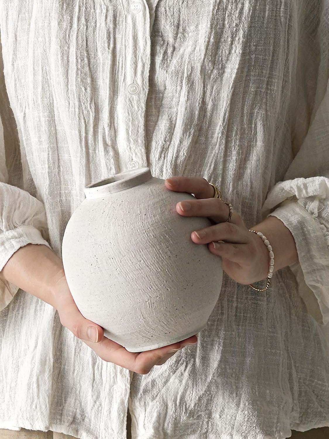 Small White Ceramic Vase / Sandstone White / 6.3 Inch