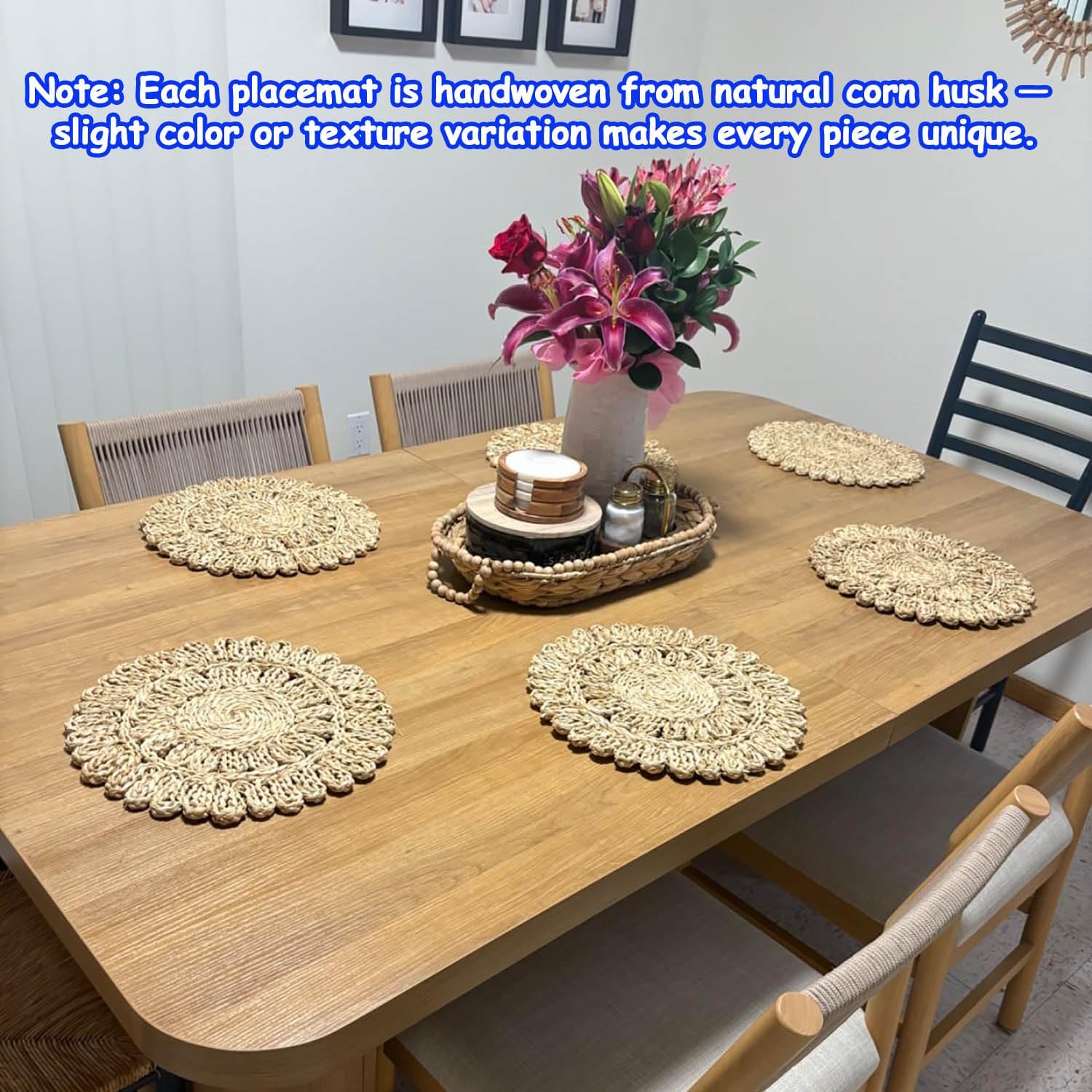 Boho Woven Rattan Table Mats / Natural / Set of 6
