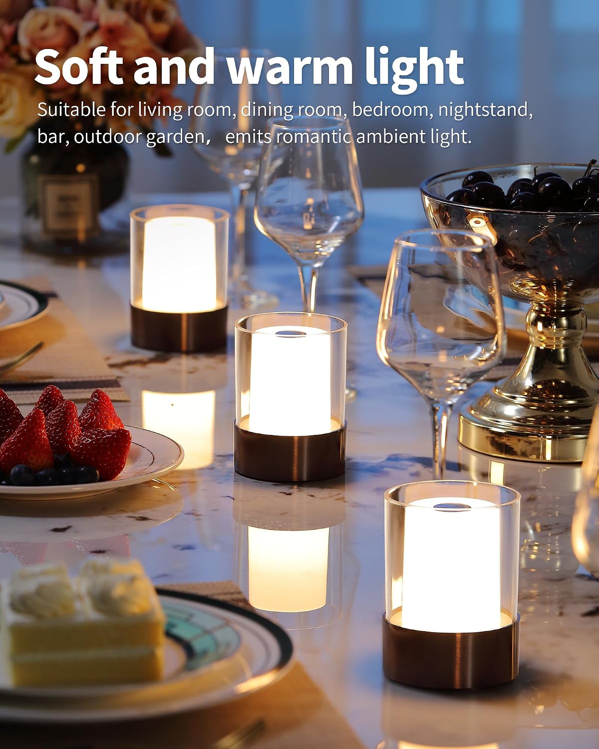 4" Black Cordless Table Lamp Set of 2, Outdoor Rechargeable Lamp | LED, Battery Operated, Portable, Touch Night Light