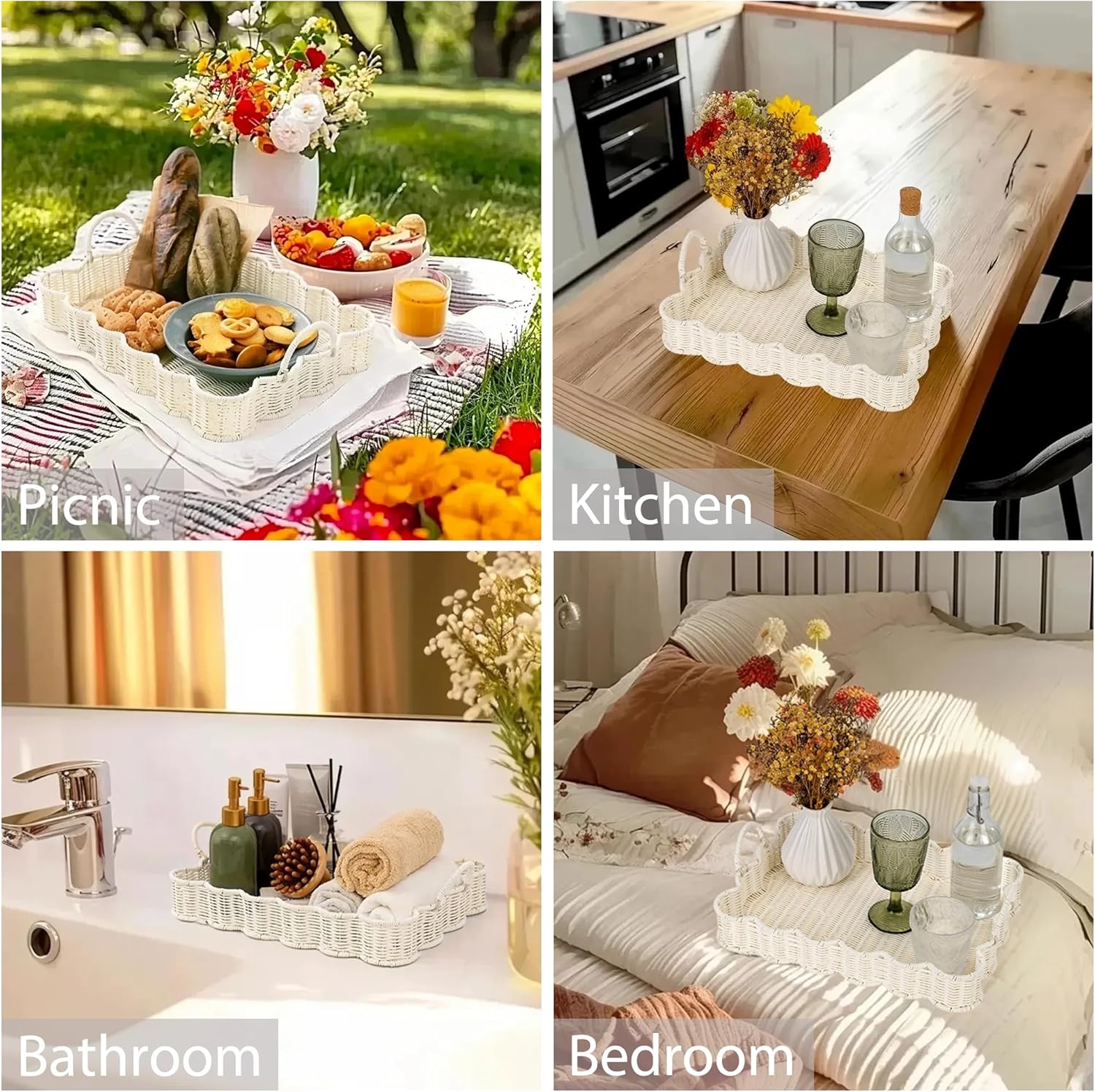 Wicker Serving Trays / Off White