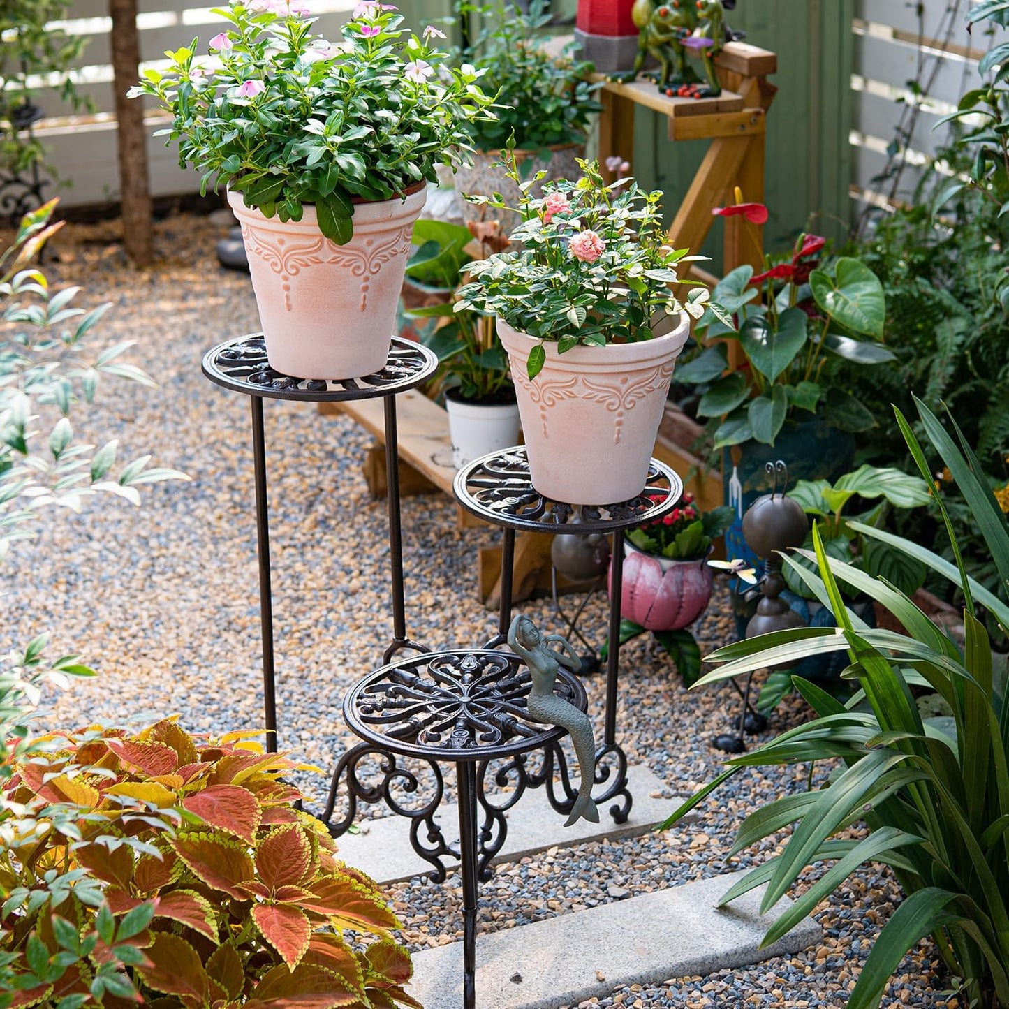 Sungmor Cast Iron Plant stand, 24 Inches Tall 3 Tier Foldable Design | Heavy Duty Rustic Metal Holder for Indoor Corner